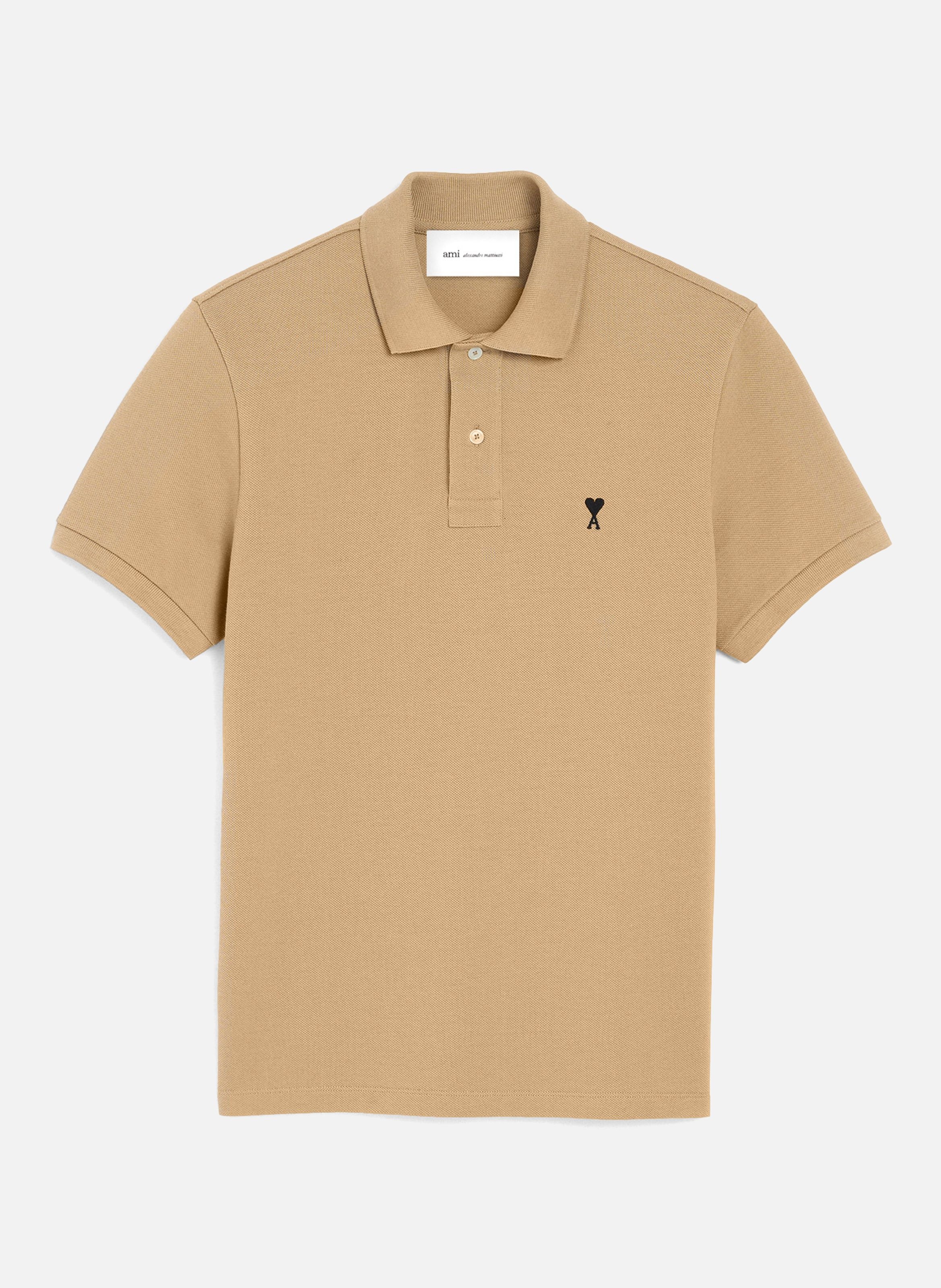 Polo ami de coeur en coton AMI PARIS Beige