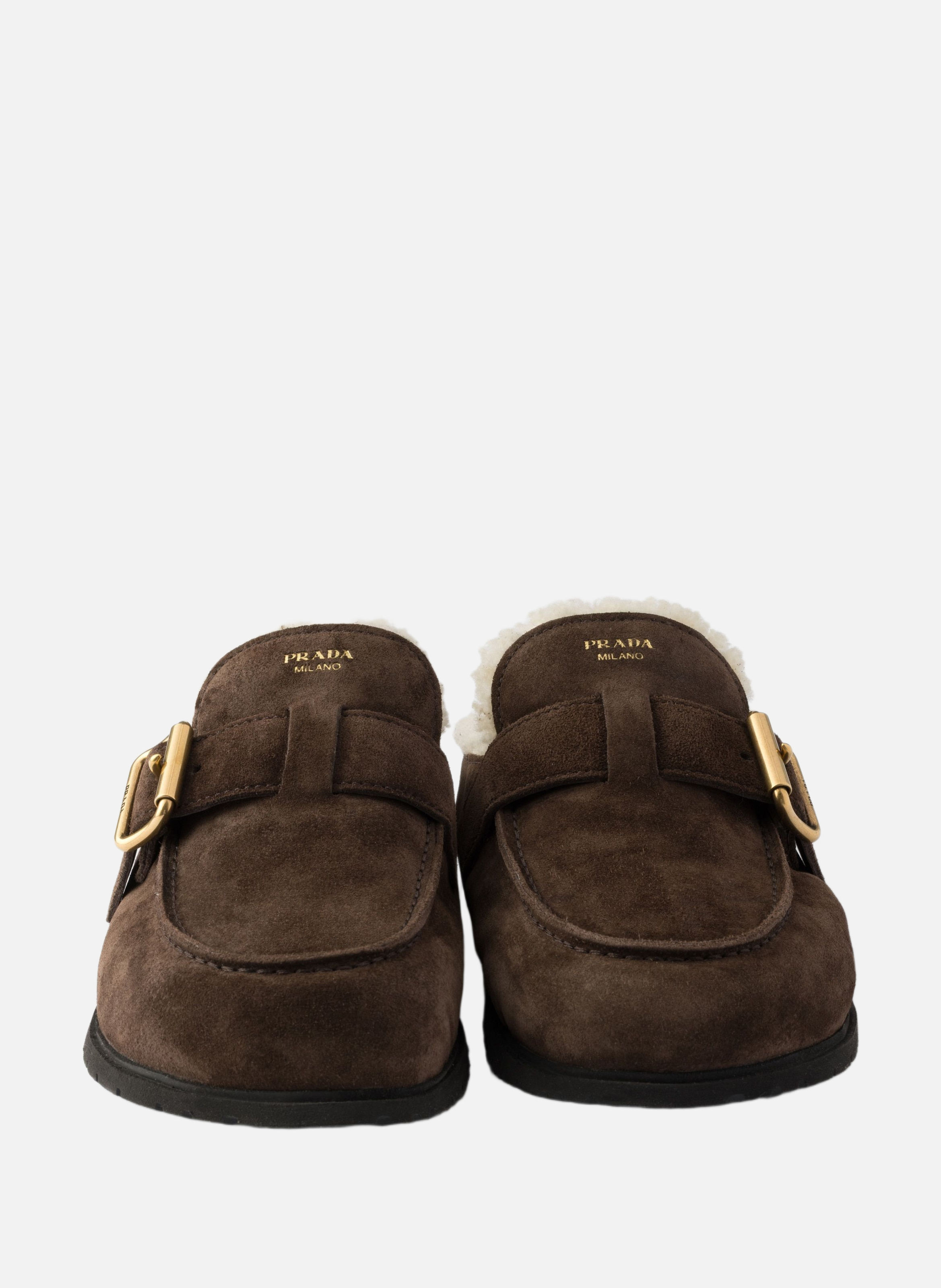 Mules en veau velours PRADA Marron