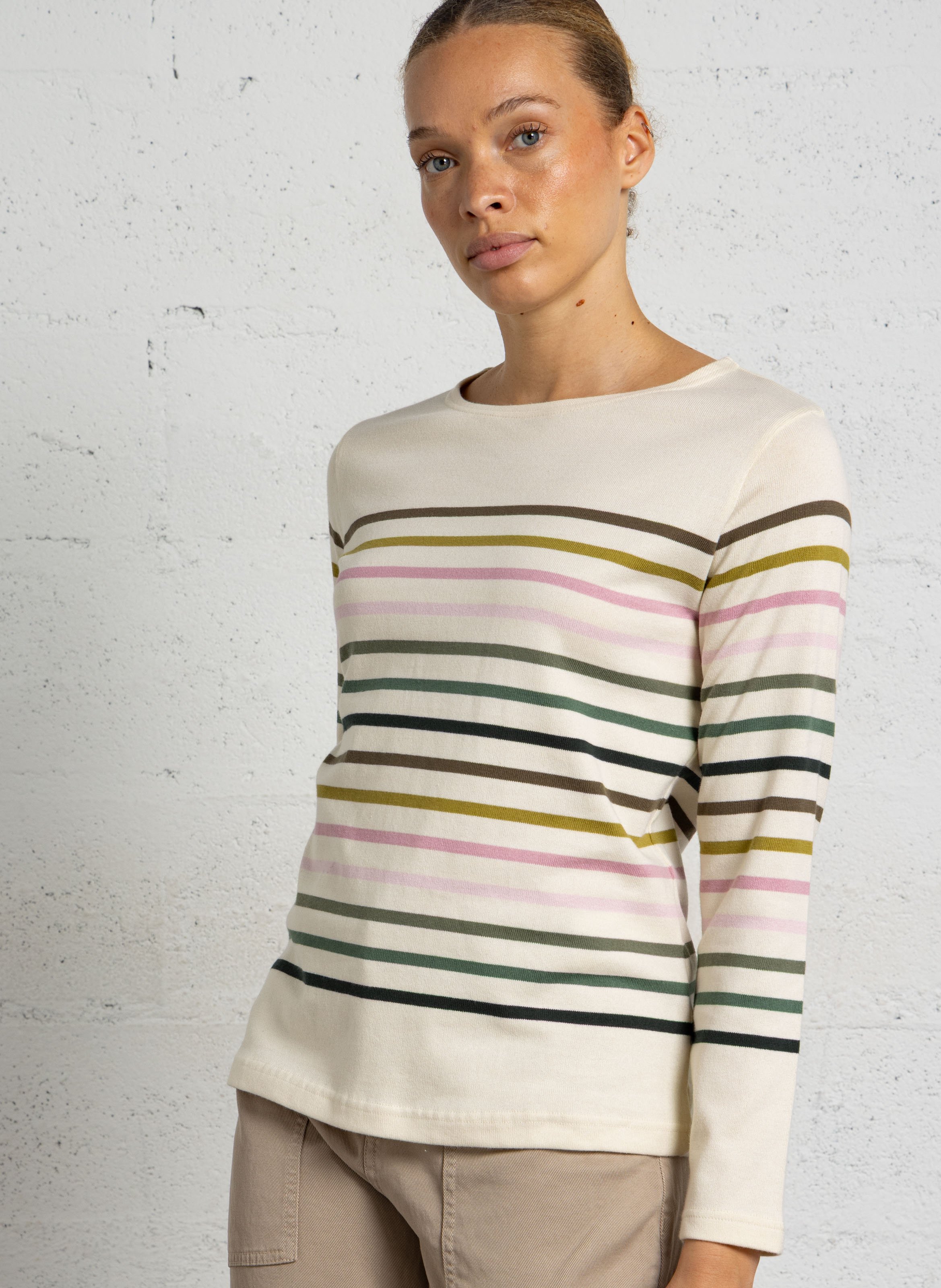Ronde hals streepshirt van katoen. ARMOR-LUX Beige