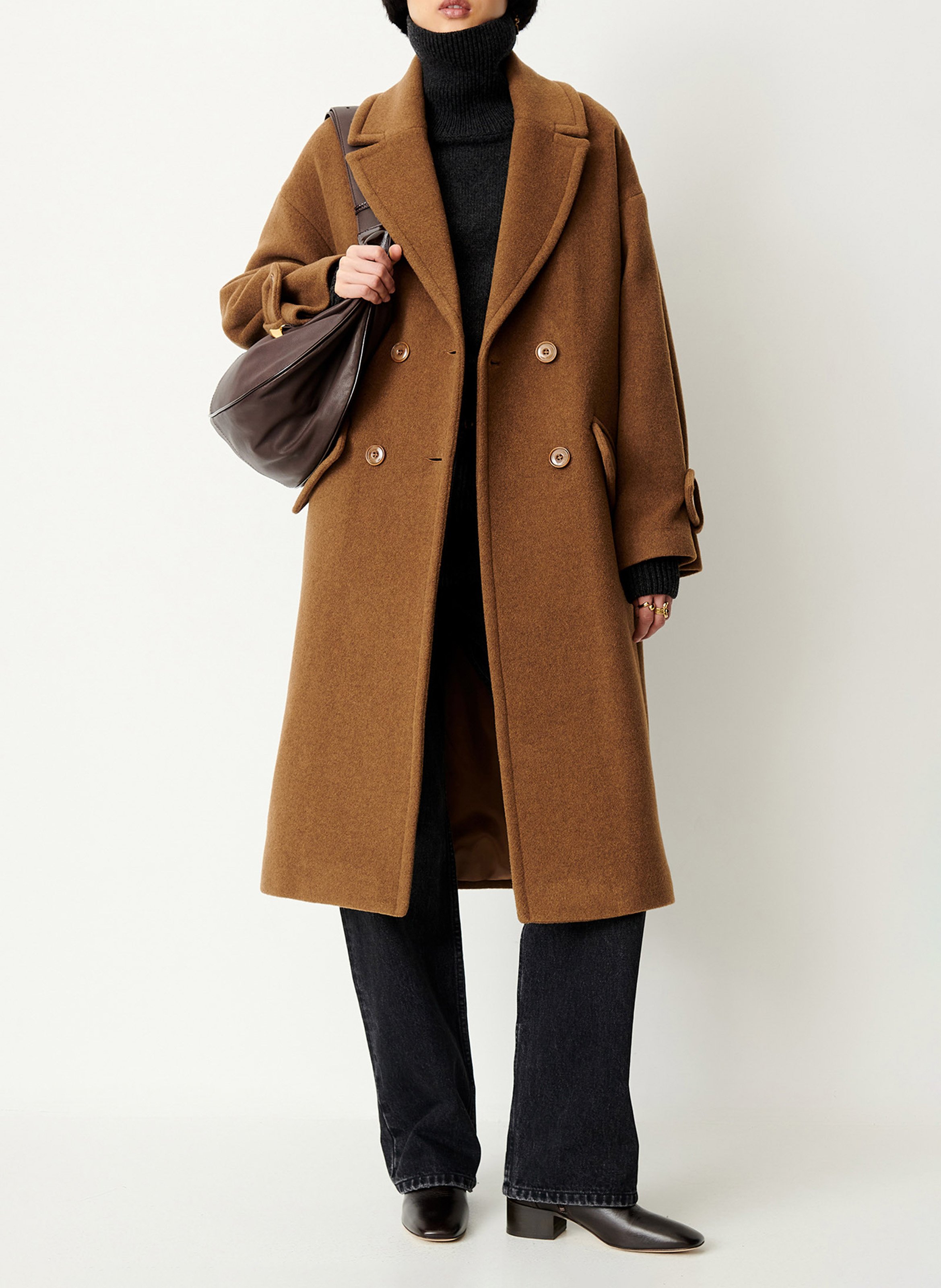 Manteau droit col tailleur en laine mélangée mia SESSUN Marron