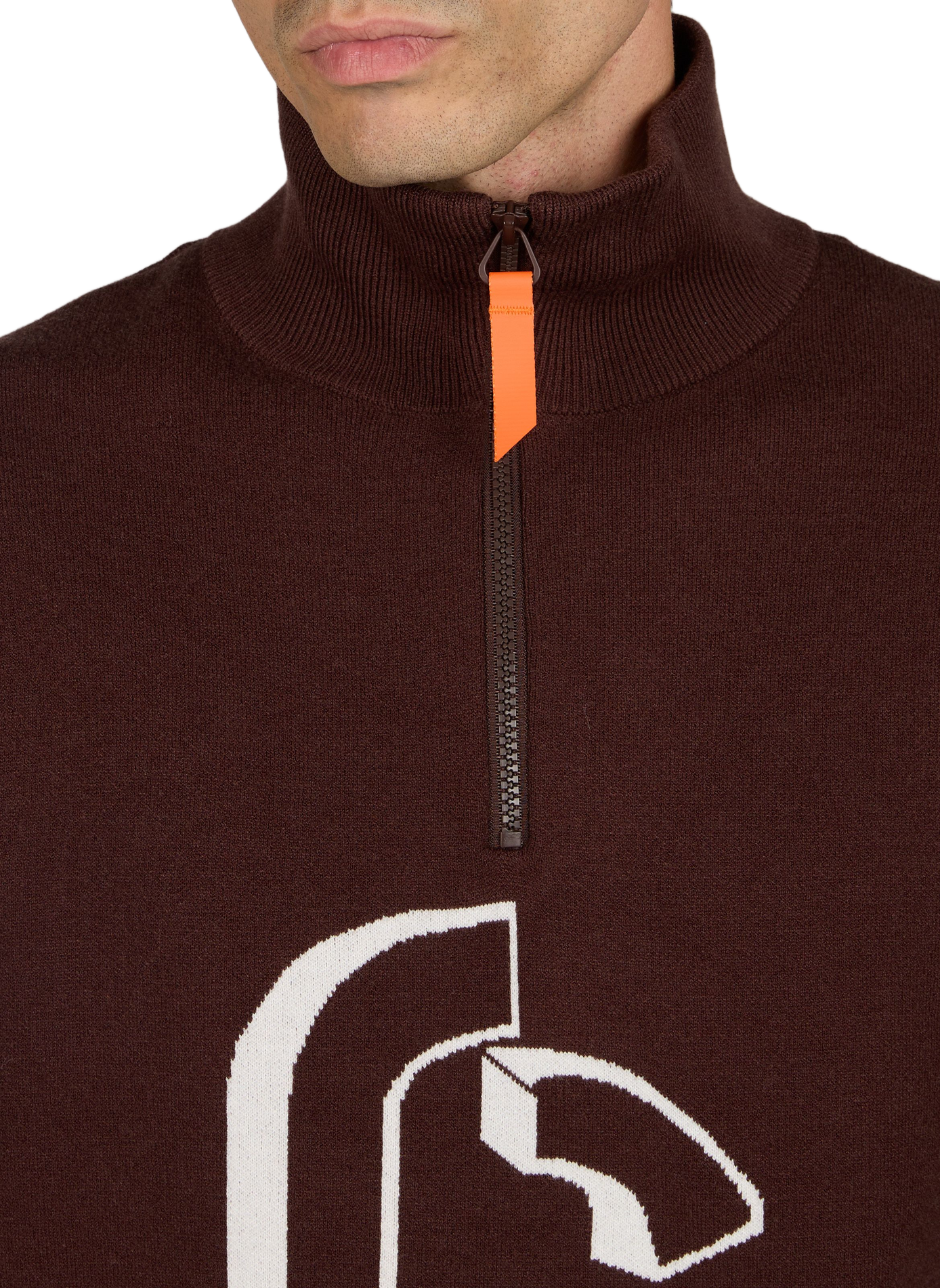Straight-cut sweater with high collar and zippered pattern. GERTRUDE Red