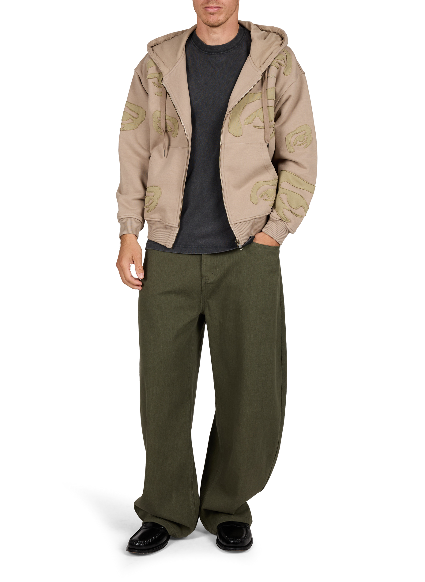 Straight zip-up cotton sweatshirt KIDSUPER Beige