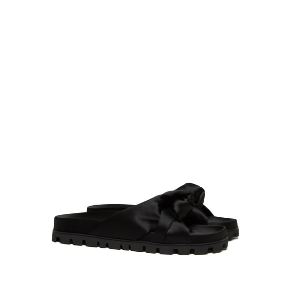 Mules plates à noeud en soie et viscose