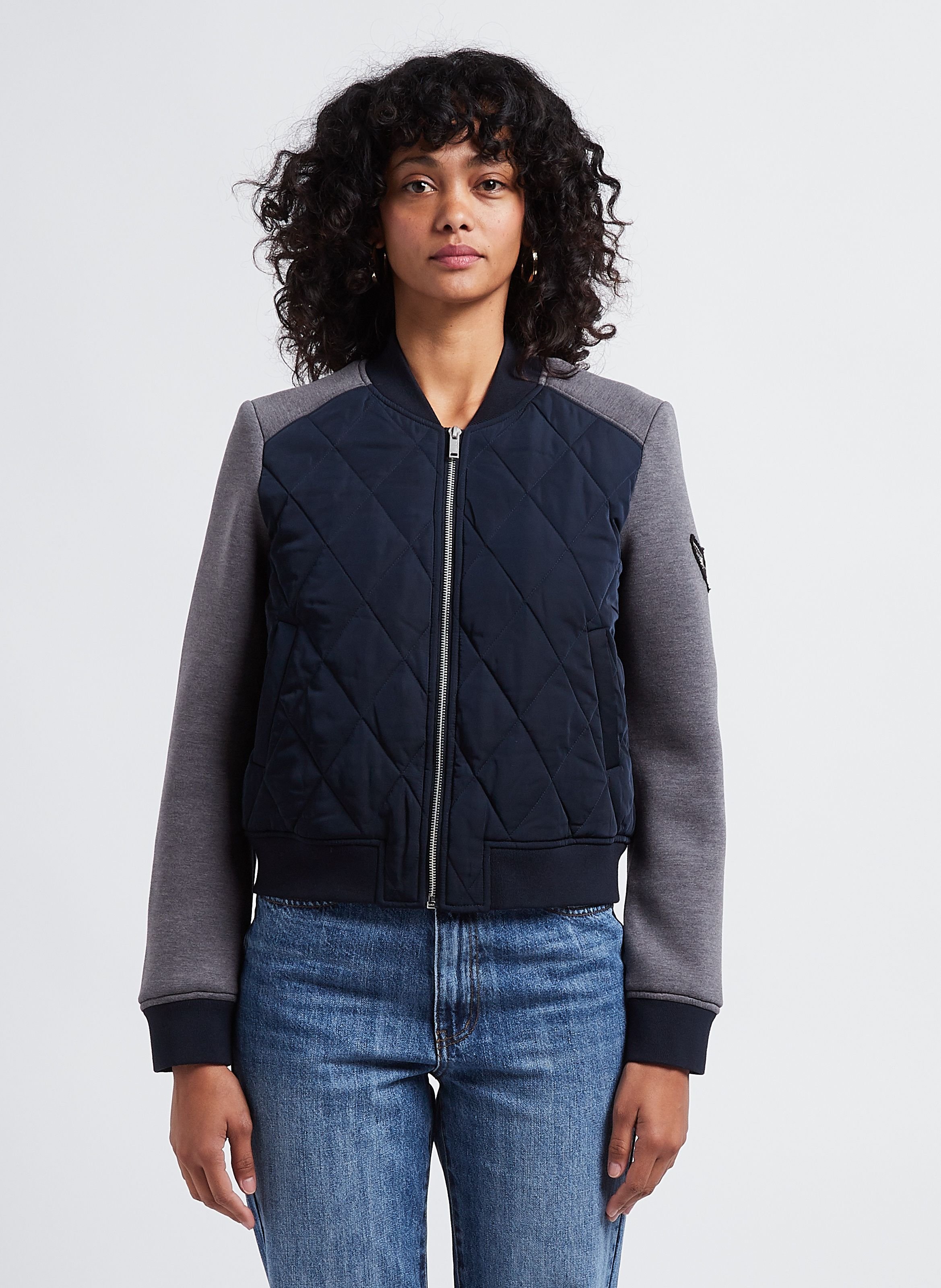 Veste col montant bi matière matelassée