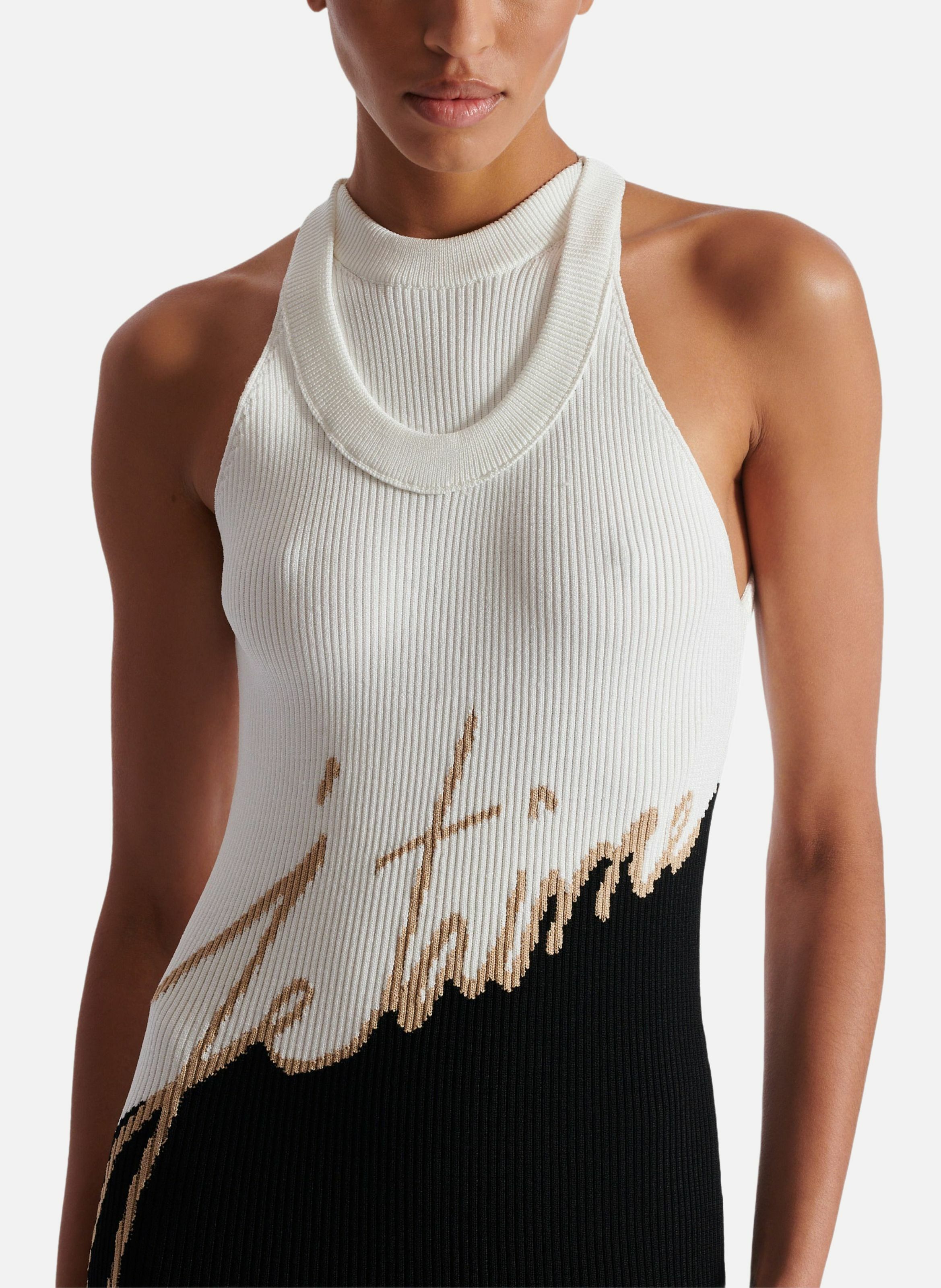 Robe longue en maille jacquard « lettre d'amour » BALMAIN Noir