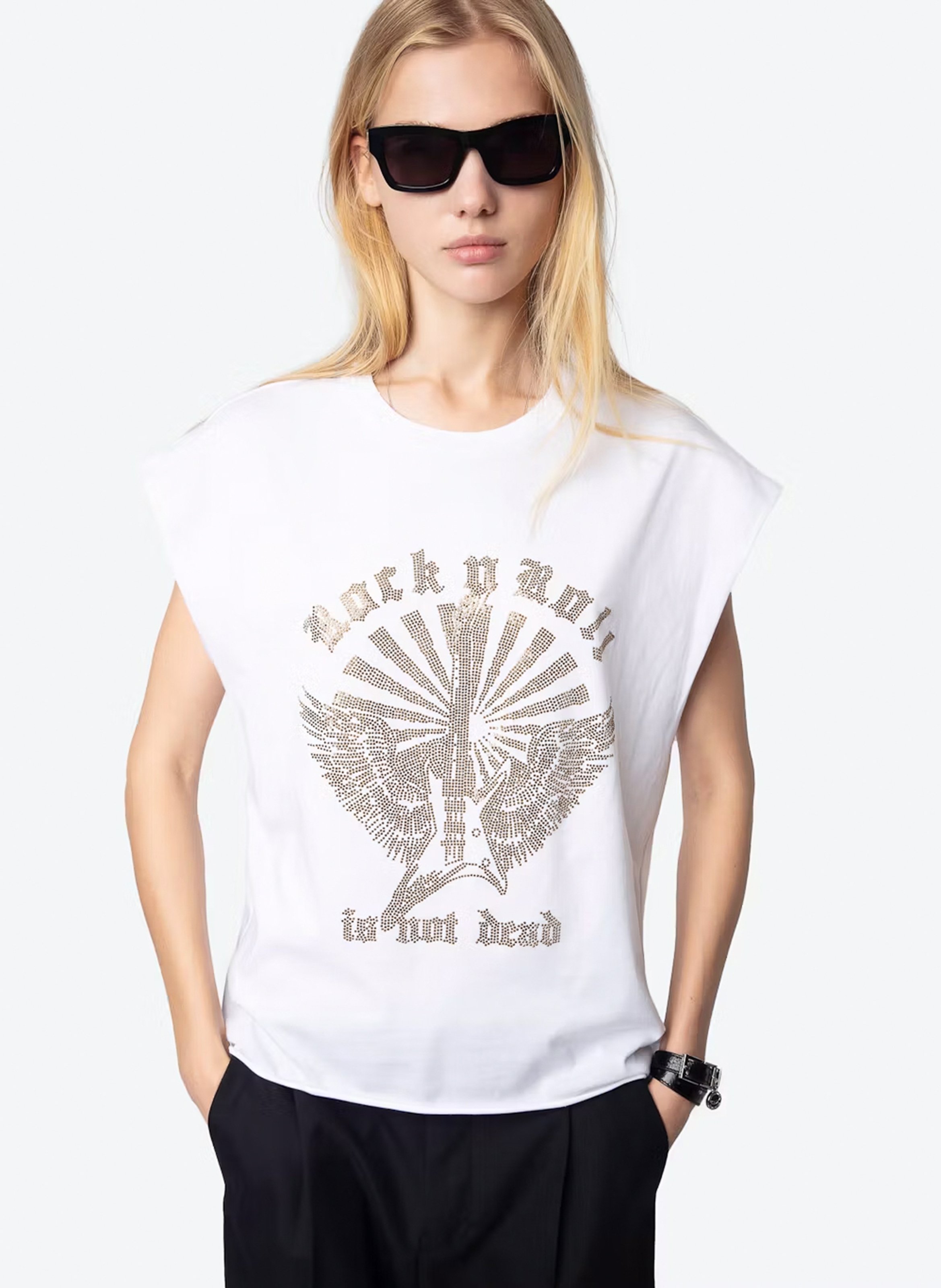 Tee-shirt sans manches avec strass devant cloe ZADIG&VOLTAIRE Blanc