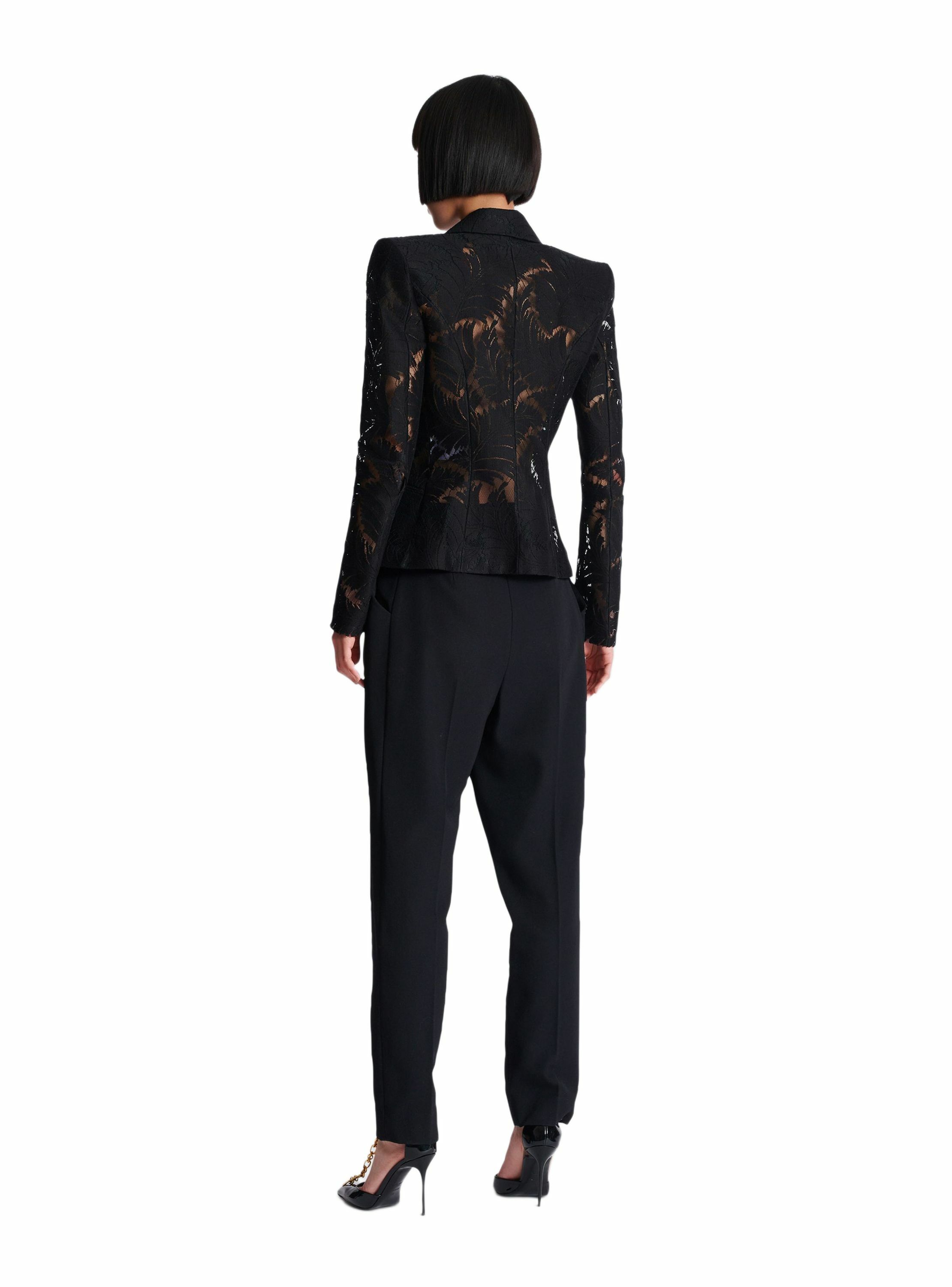 Veste 1 bouton ajustée en dentelle BALMAIN Noir