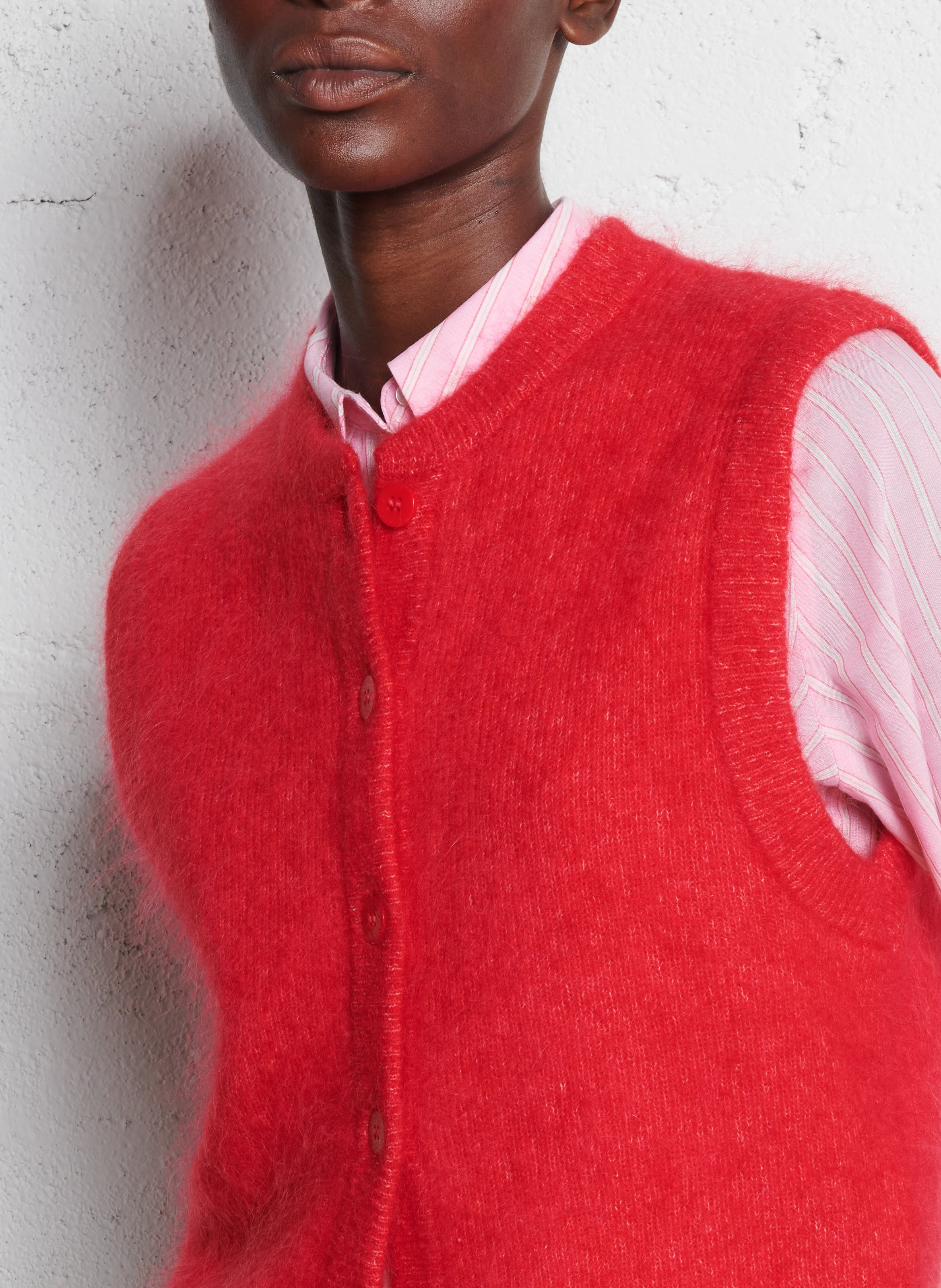 Gilet droit en mohair mélangé loulou MAISON 123 Rouge