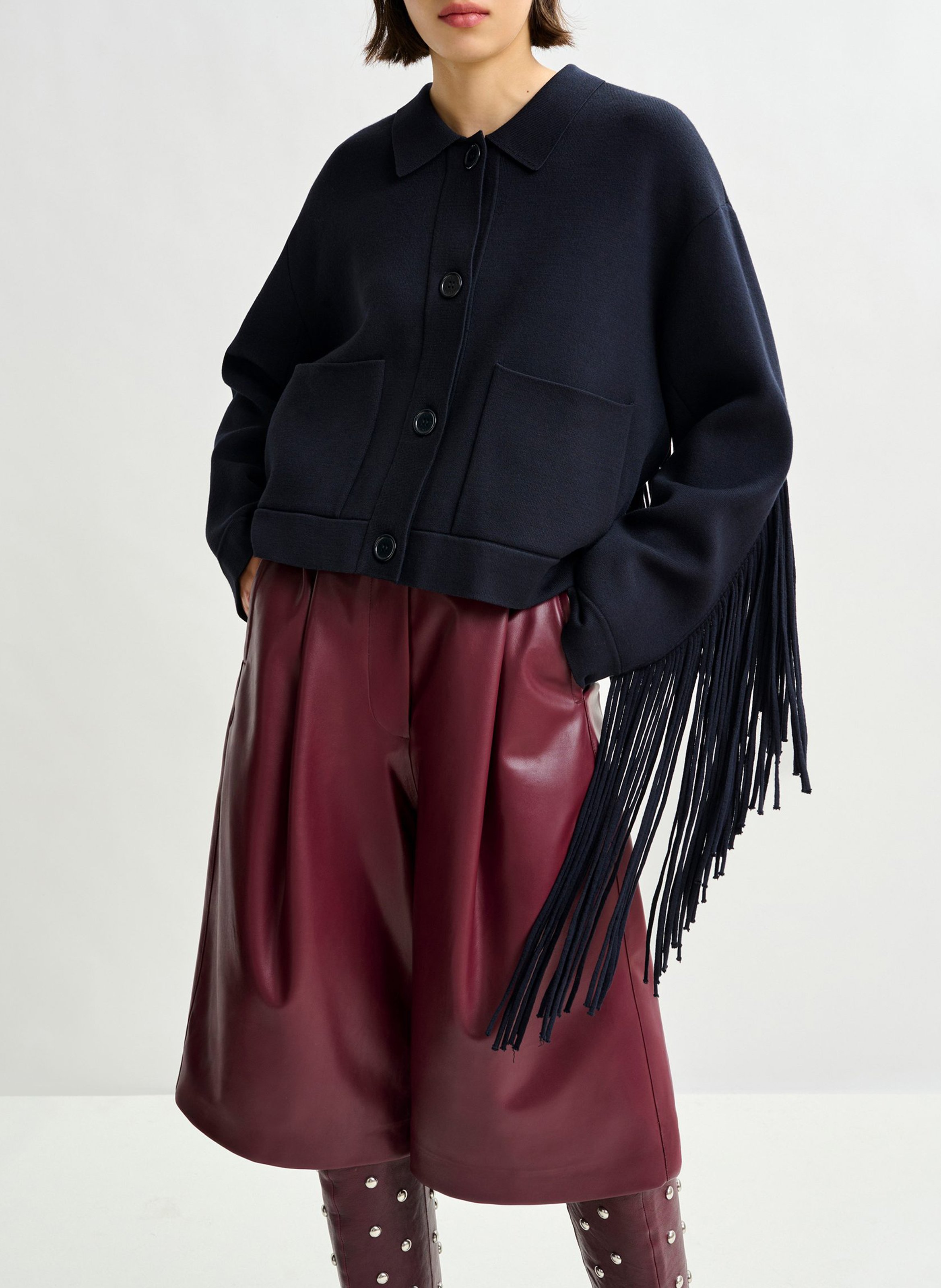 ESSENTIEL ANTWERP Veste col classique à franges istern Bleu
