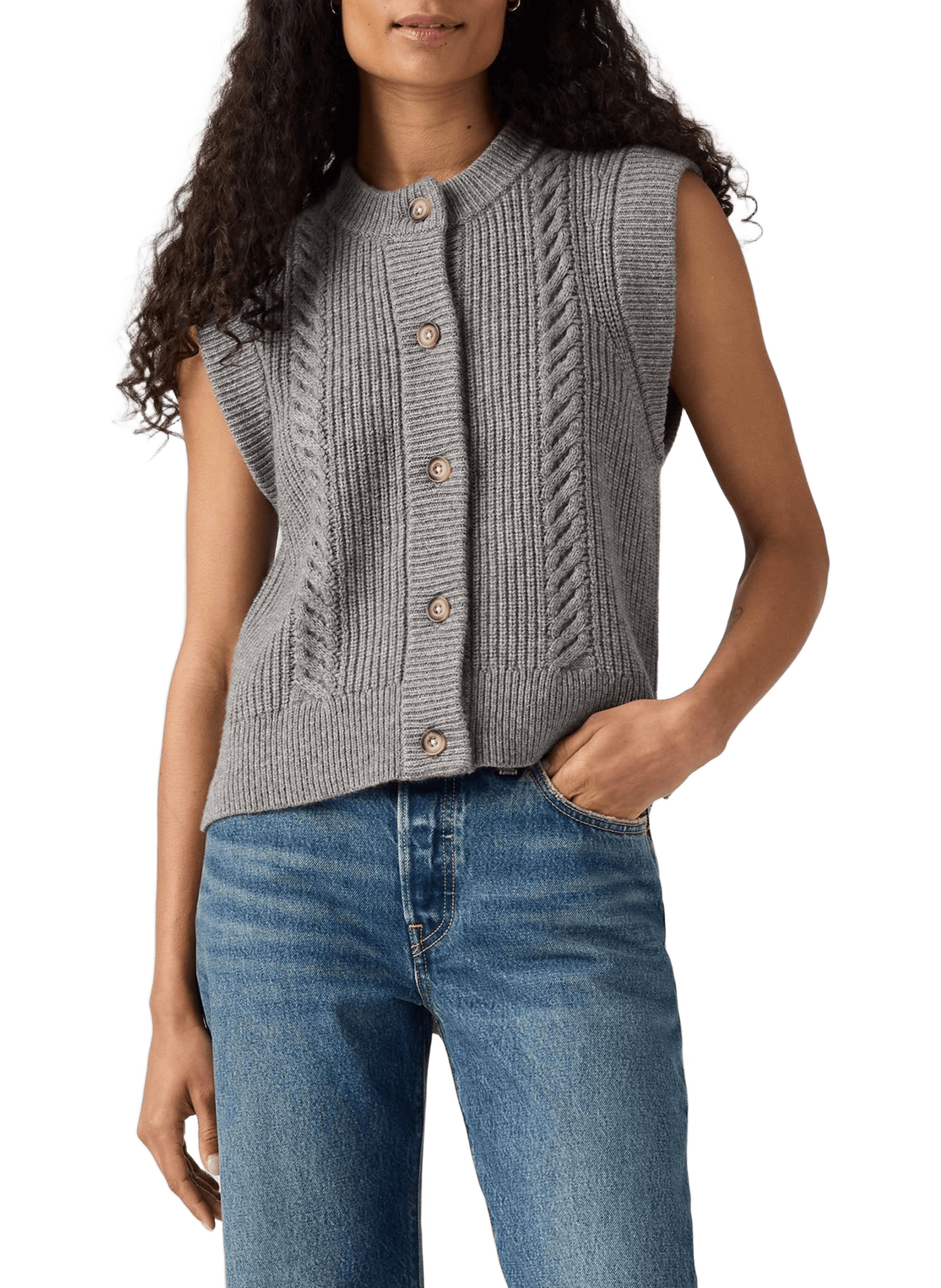 Gilet sans manches en laine et coton mélangés Beige by LEVI'S LEVI'S Gilet sans manches en laine et coton mélangés Beige