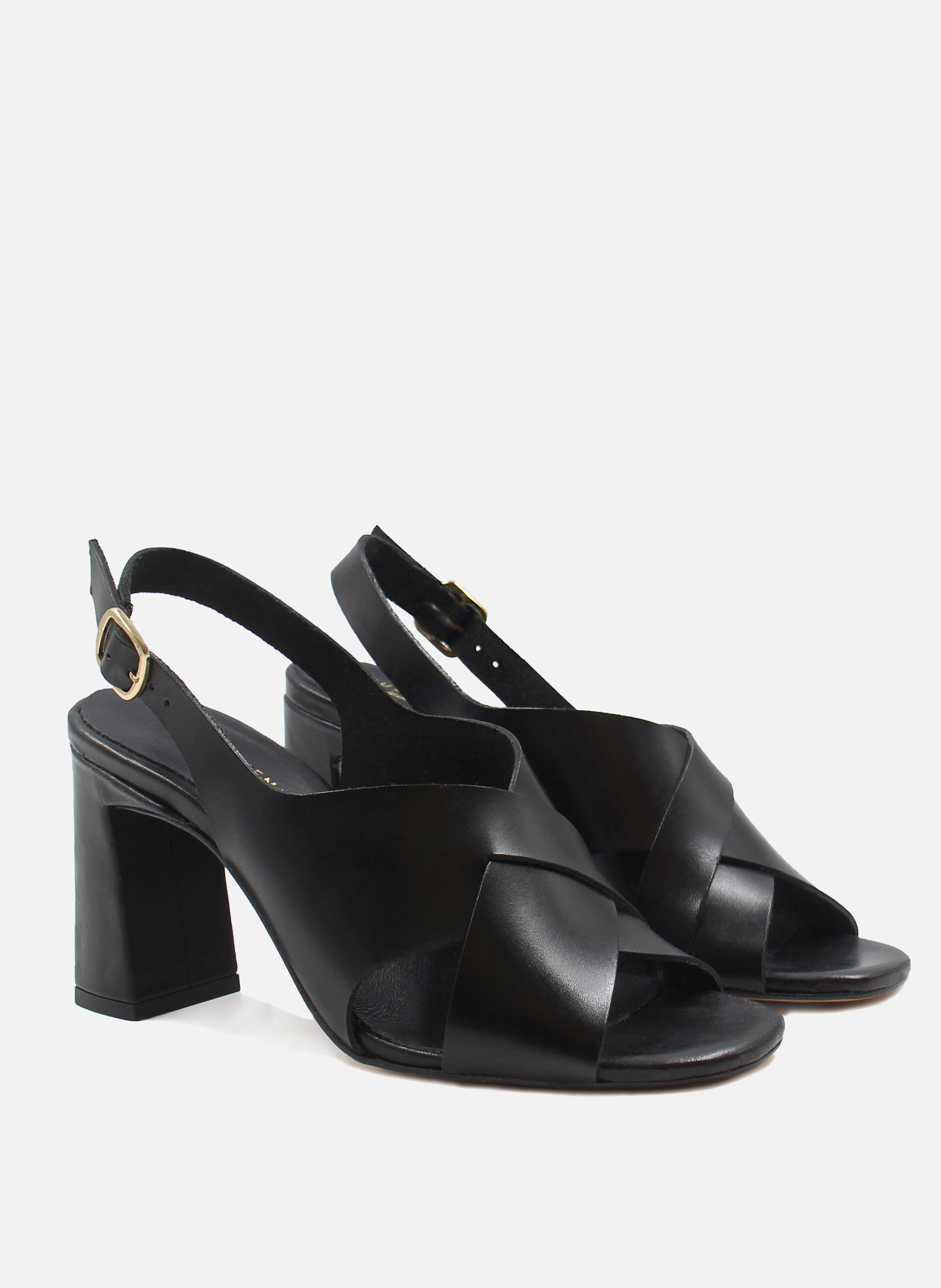 Sandales graphique cuir tannage végétal JULES & JENN Noir