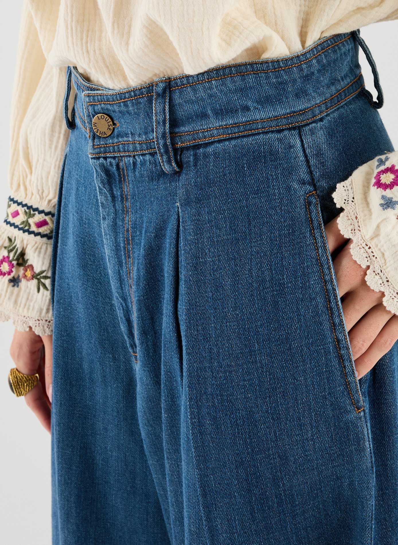 Pantalon large en coton mélangé LOUISE MISHA Bleu