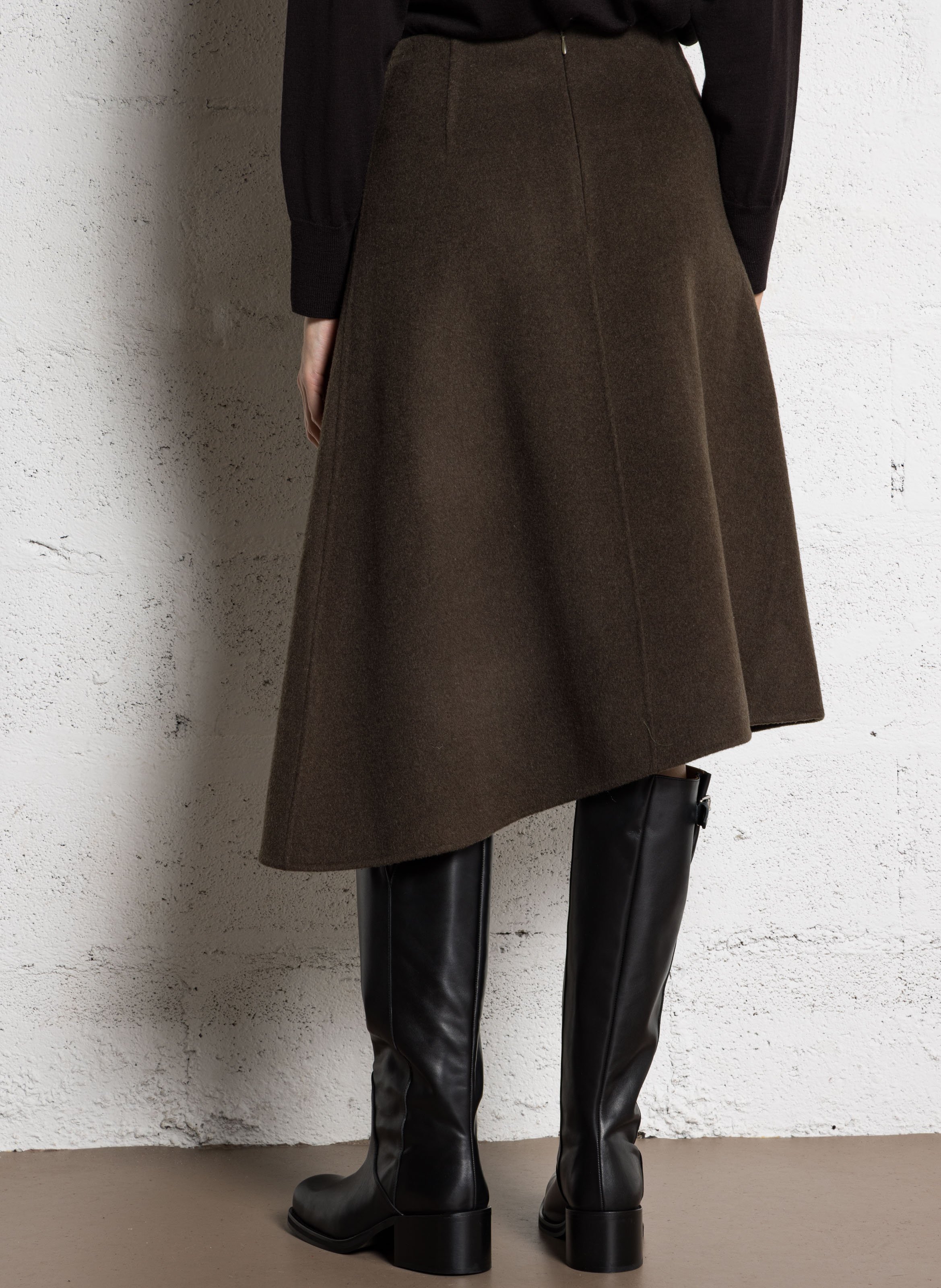 Jupe midi asymétrique en maine mélangée geneve SOEUR Kaki