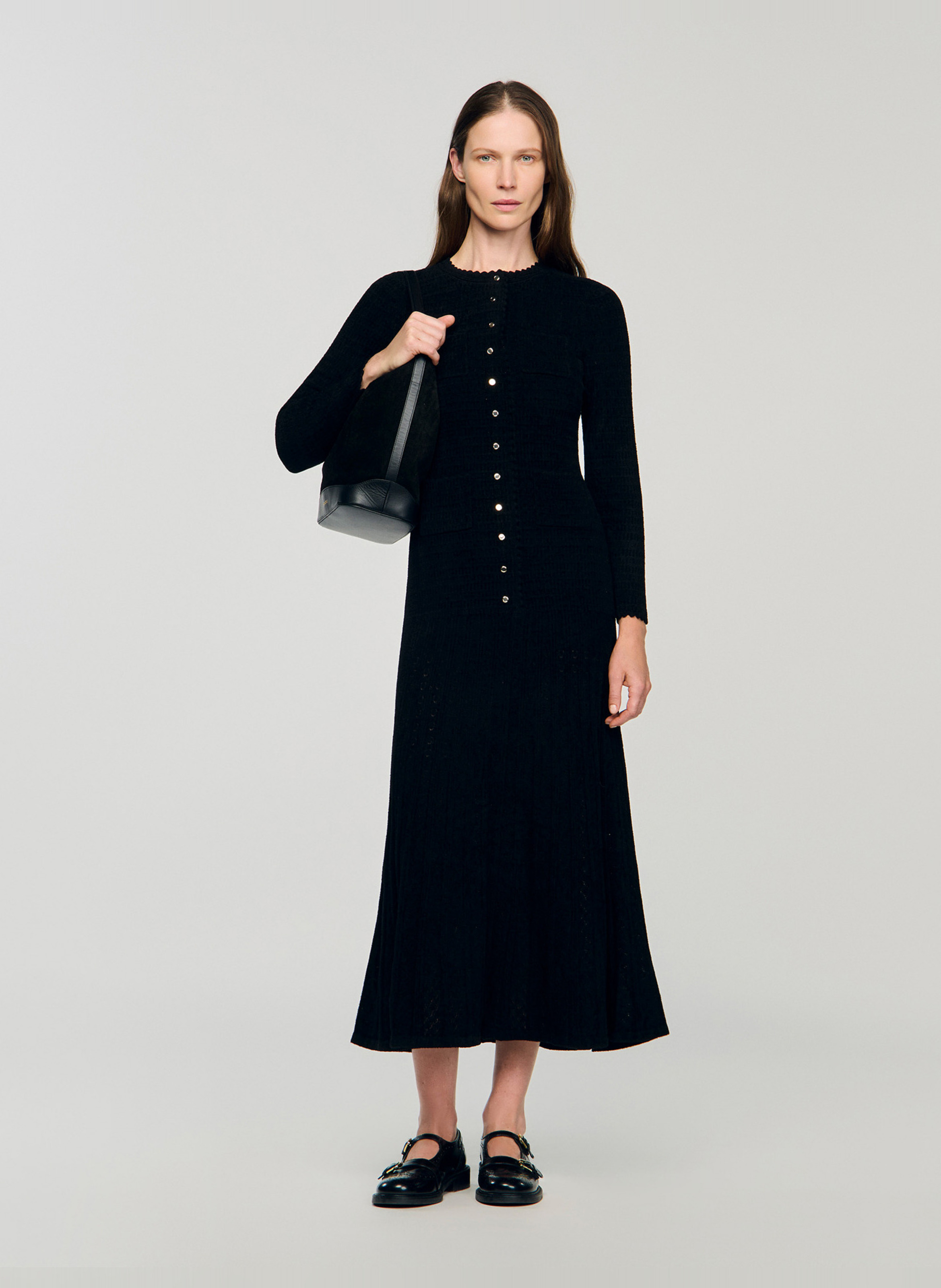 Robe midi col rond SANDRO Noir