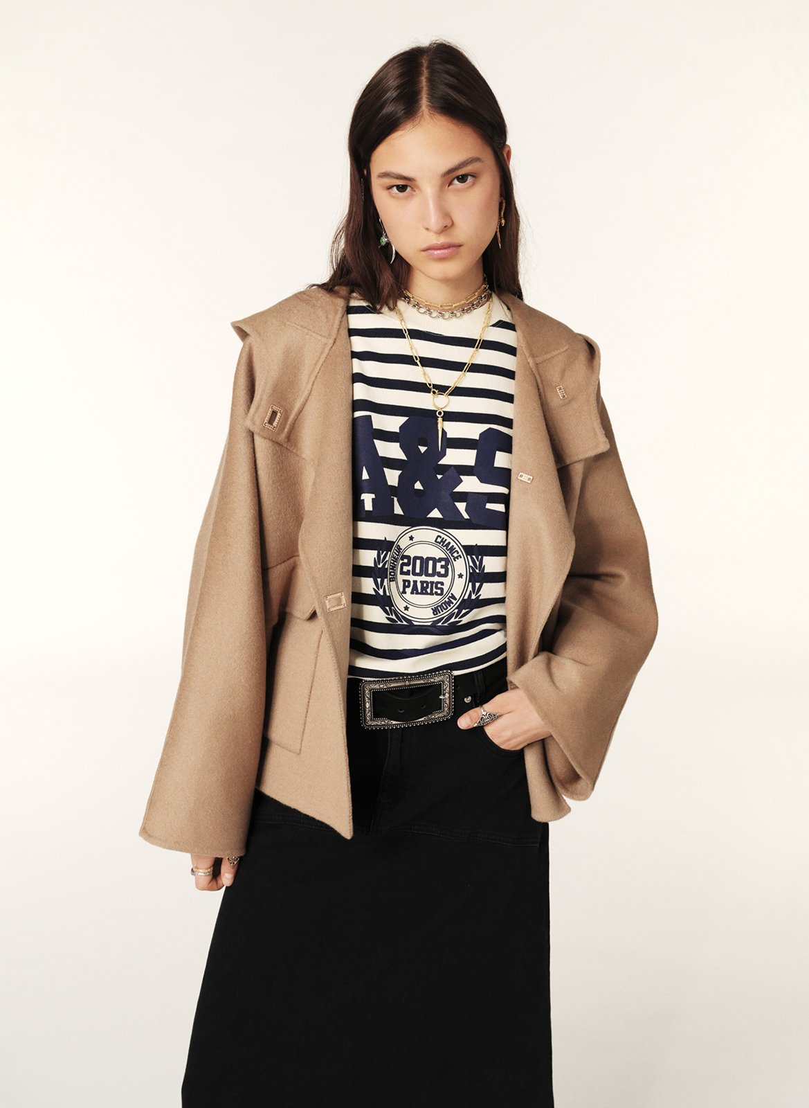 Manteau ample col montant en laine mélangée kove BA&SH Marron