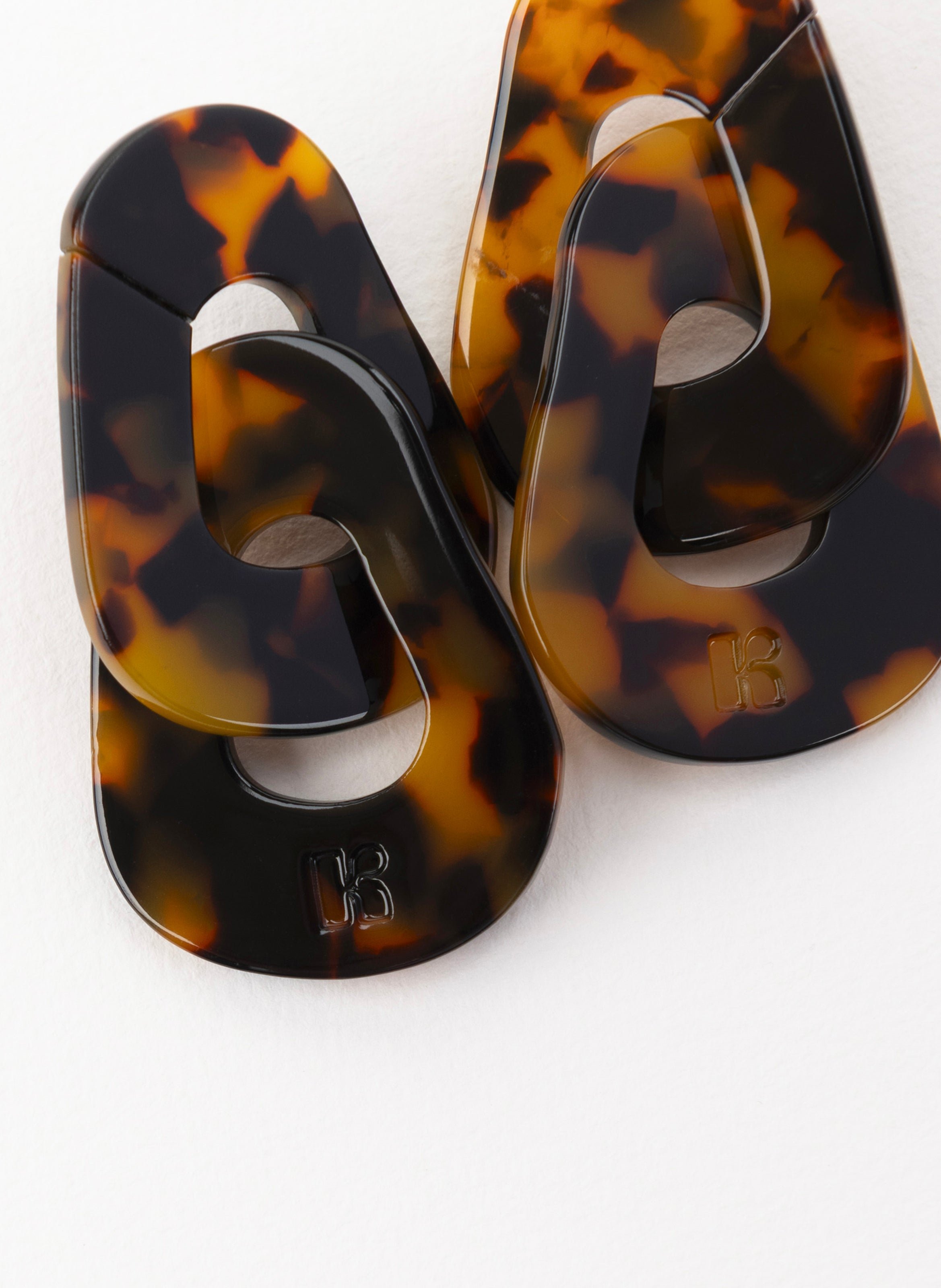 Boucles d'oreilles maillons en acétate de cellulose KURAGE GINZA Marron