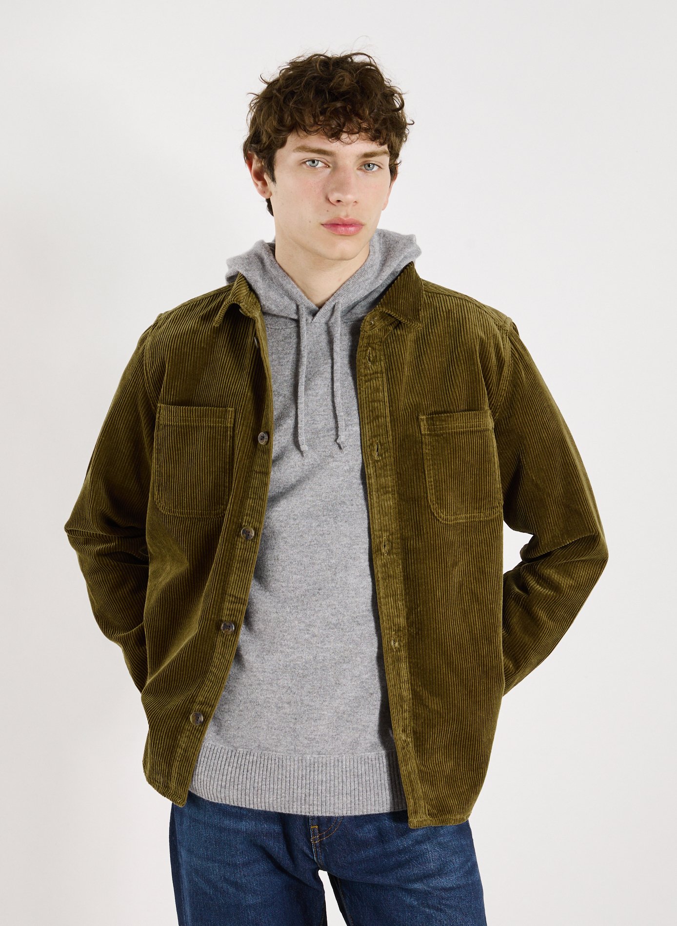 LES DEUX Chemise col classique manches contrastantes en coton Green