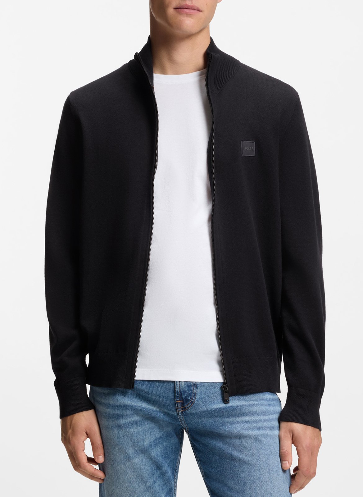 Gilet col montant en coton et en cachemire mélangés BOSS Bleu