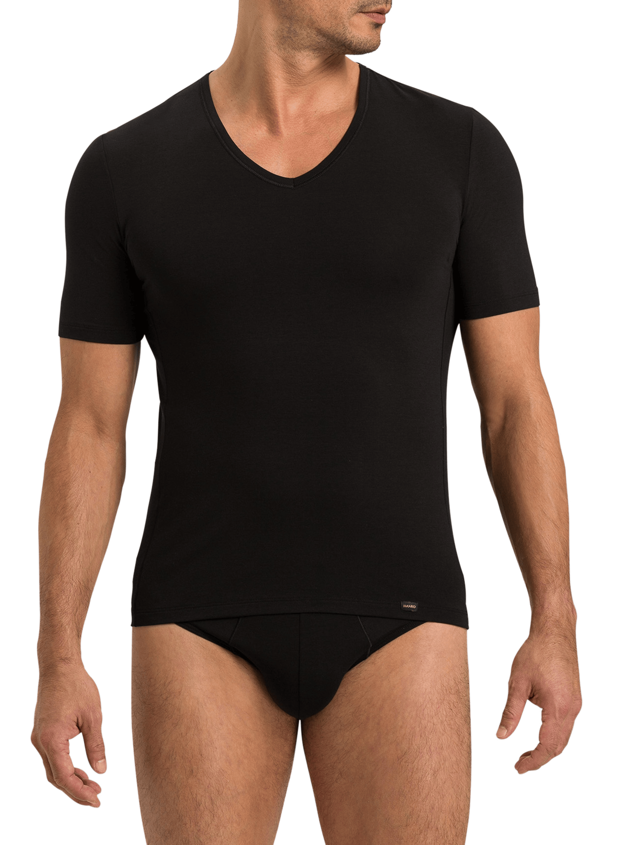 HANRO T-shirt col V en coton mélangé Noir