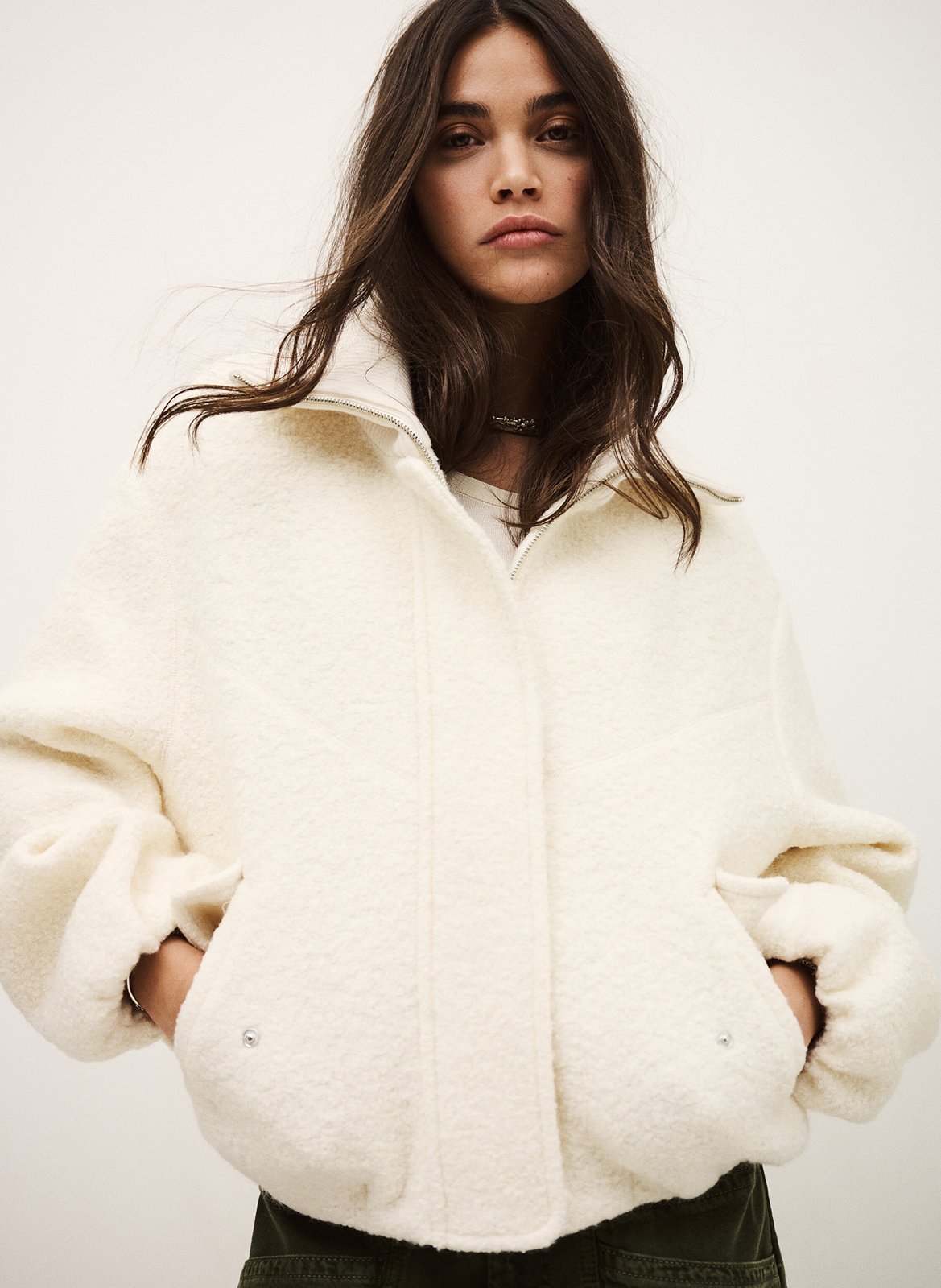 Manteau court ample en laine mélangée vito BA&SH Beige