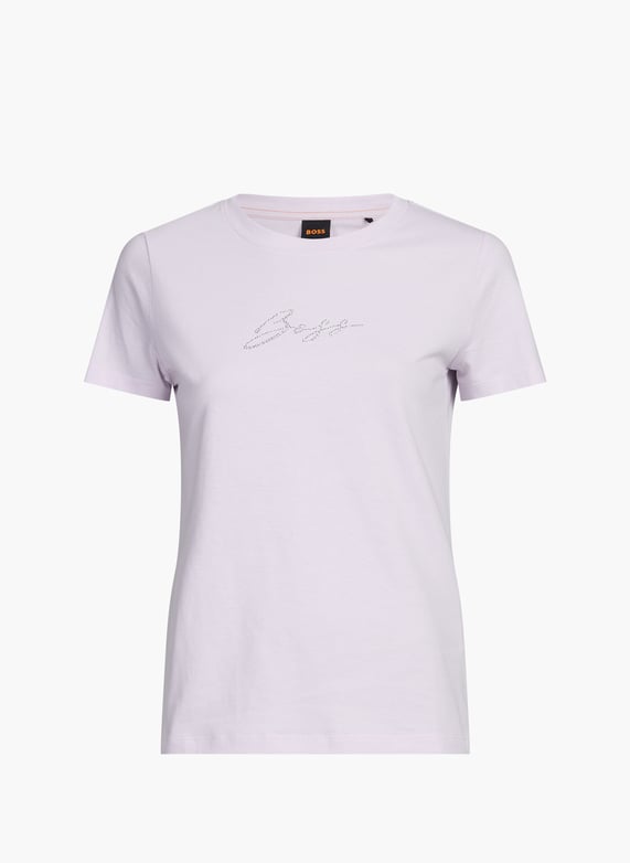 BOSS - T-shirt à col rond en coton avec imprimé de la saison - Blanc BOSS - T-shirt à col rond en coton avec imprimé de la saison - Blanc