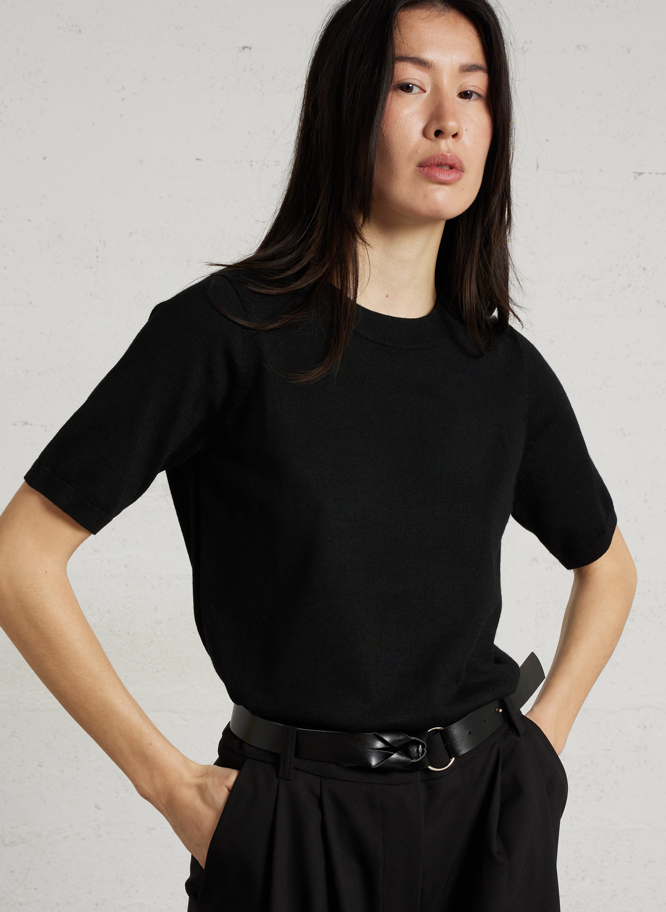 Pull droit col rond en maille mélangée Payton bis MAISON 123 Noir