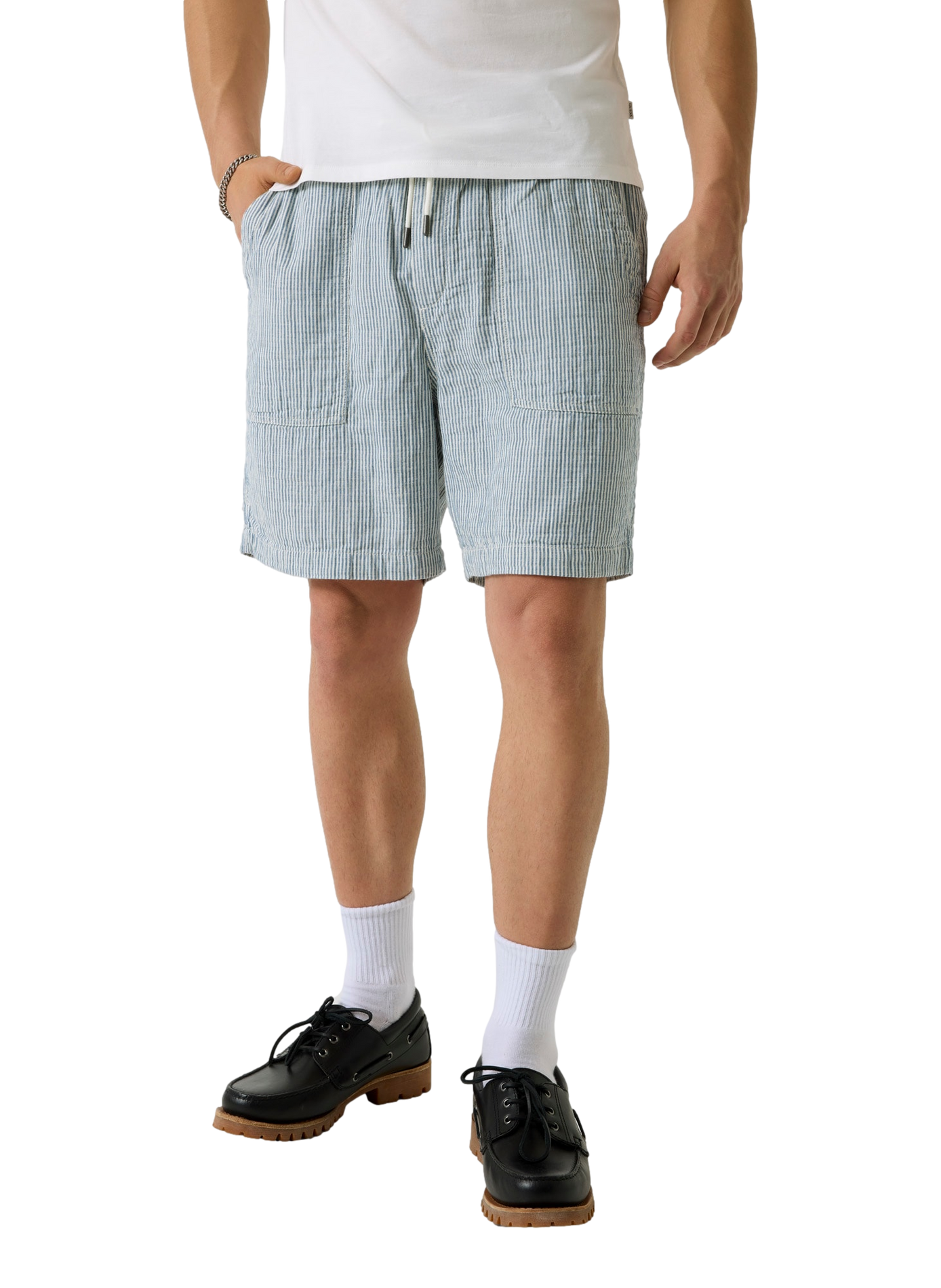 Short à rayures en coton et lin  GUESS Beige