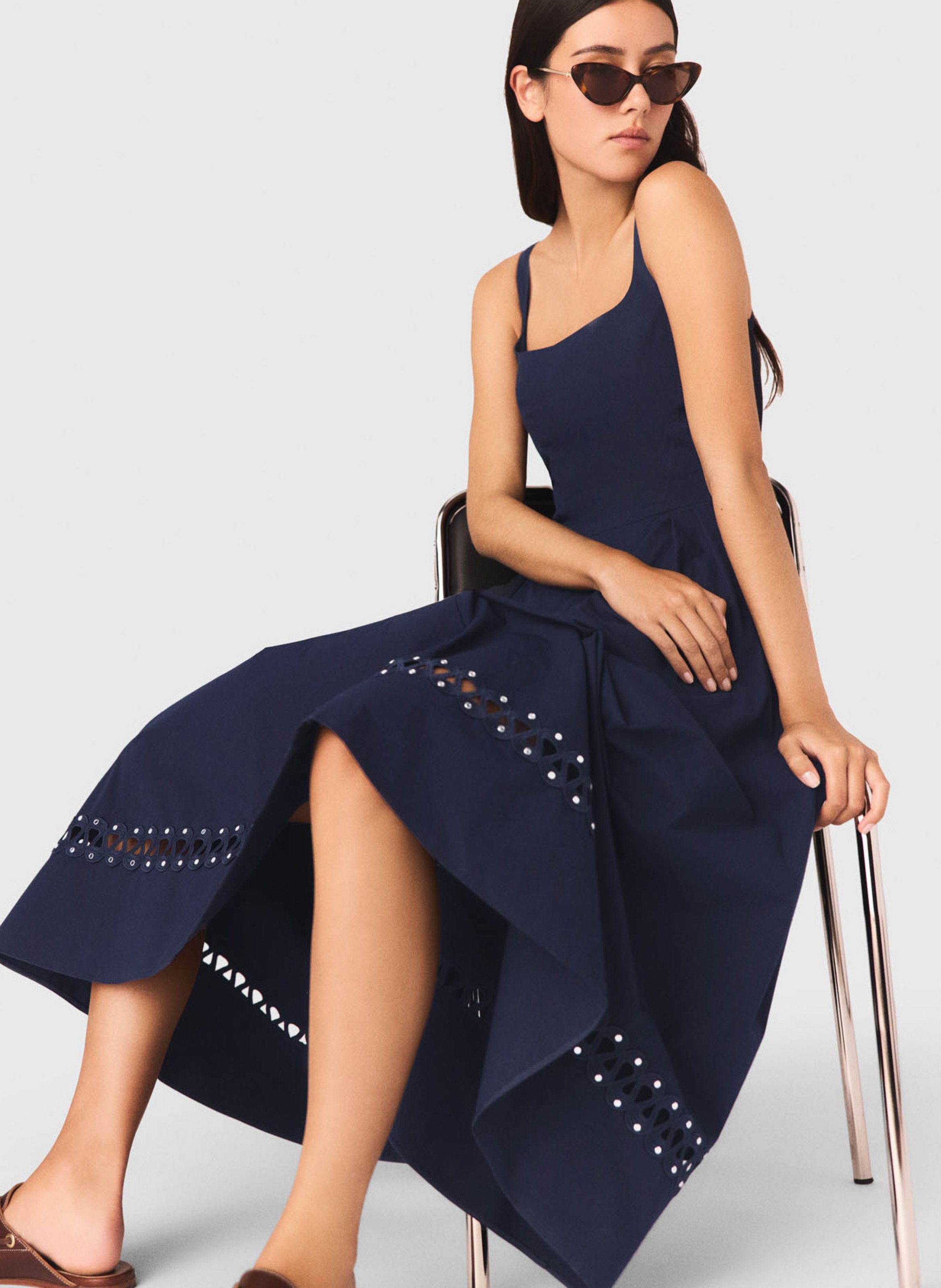 Robe midi évasée à bretelles MAJE Bleu