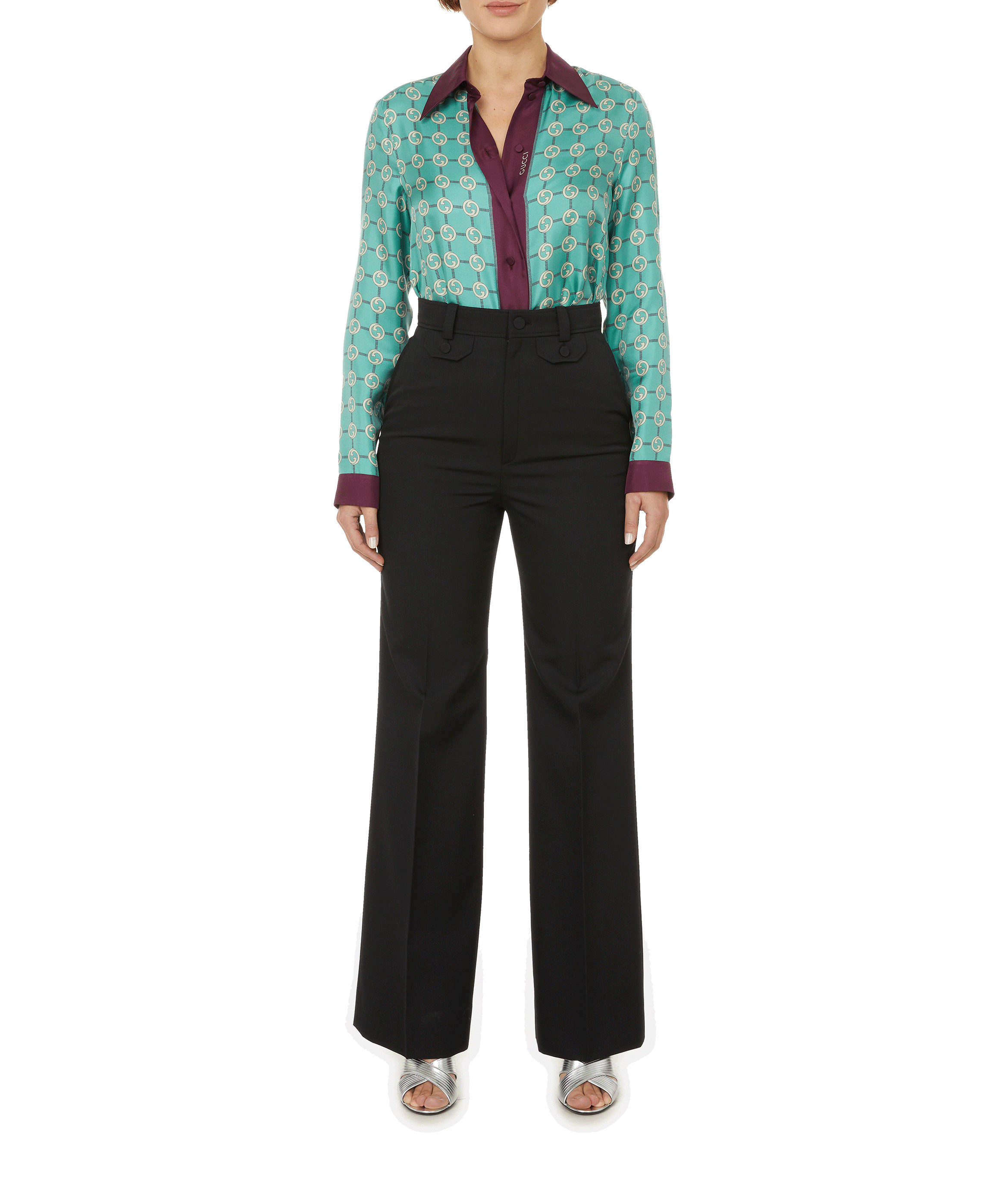 Pantalon large en laine mélangée GUCCI Noir