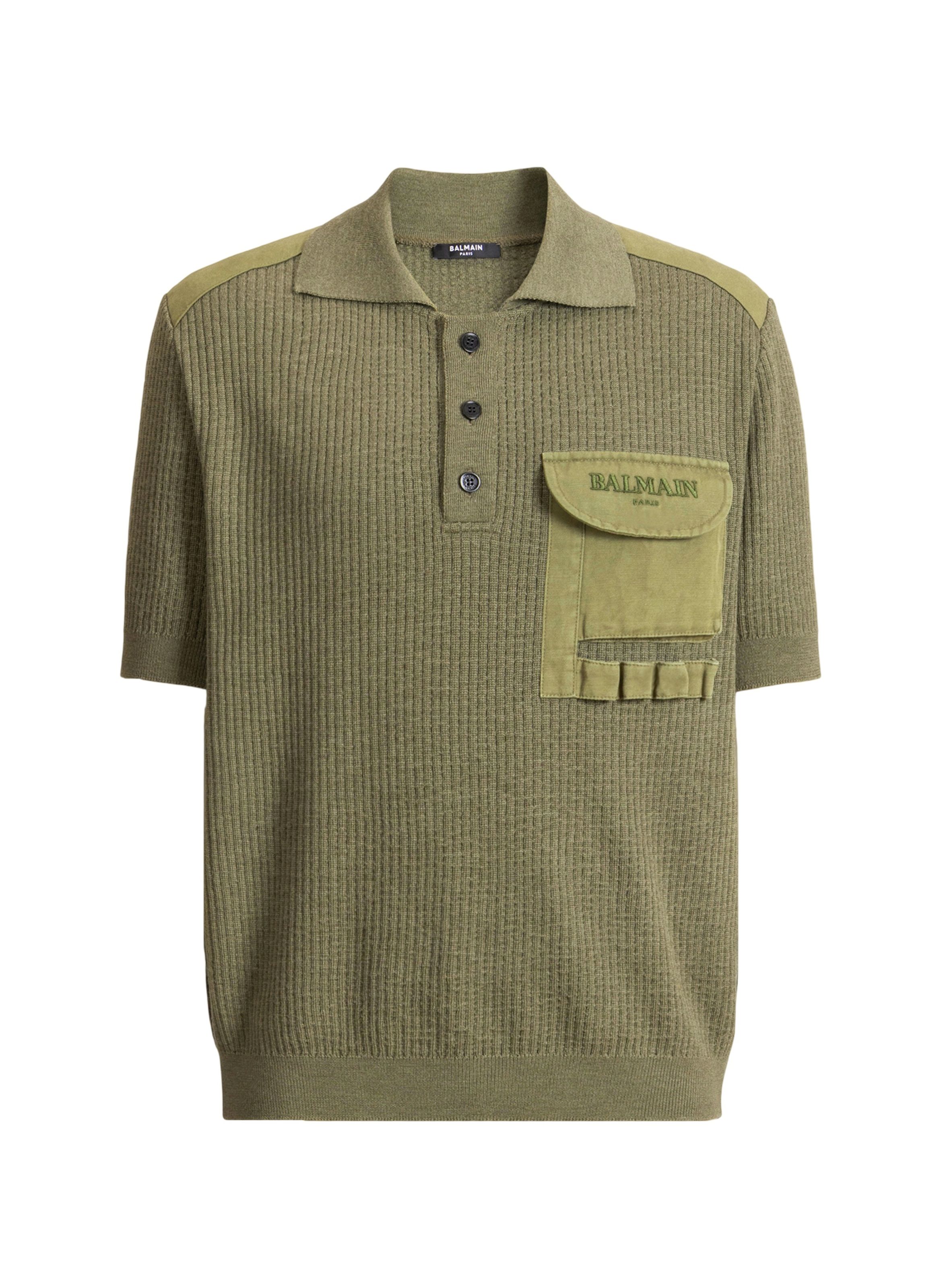 Polo balmain vintage utility en maille côtelée BALMAIN Vert
