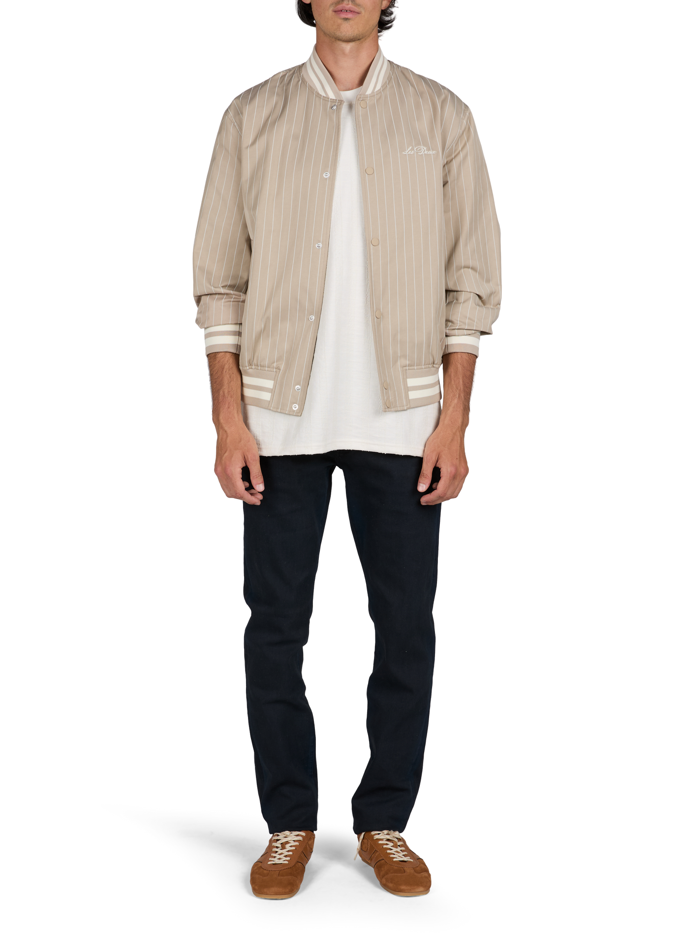 Striped cotton blend bomber jacket LES DEUX Beige