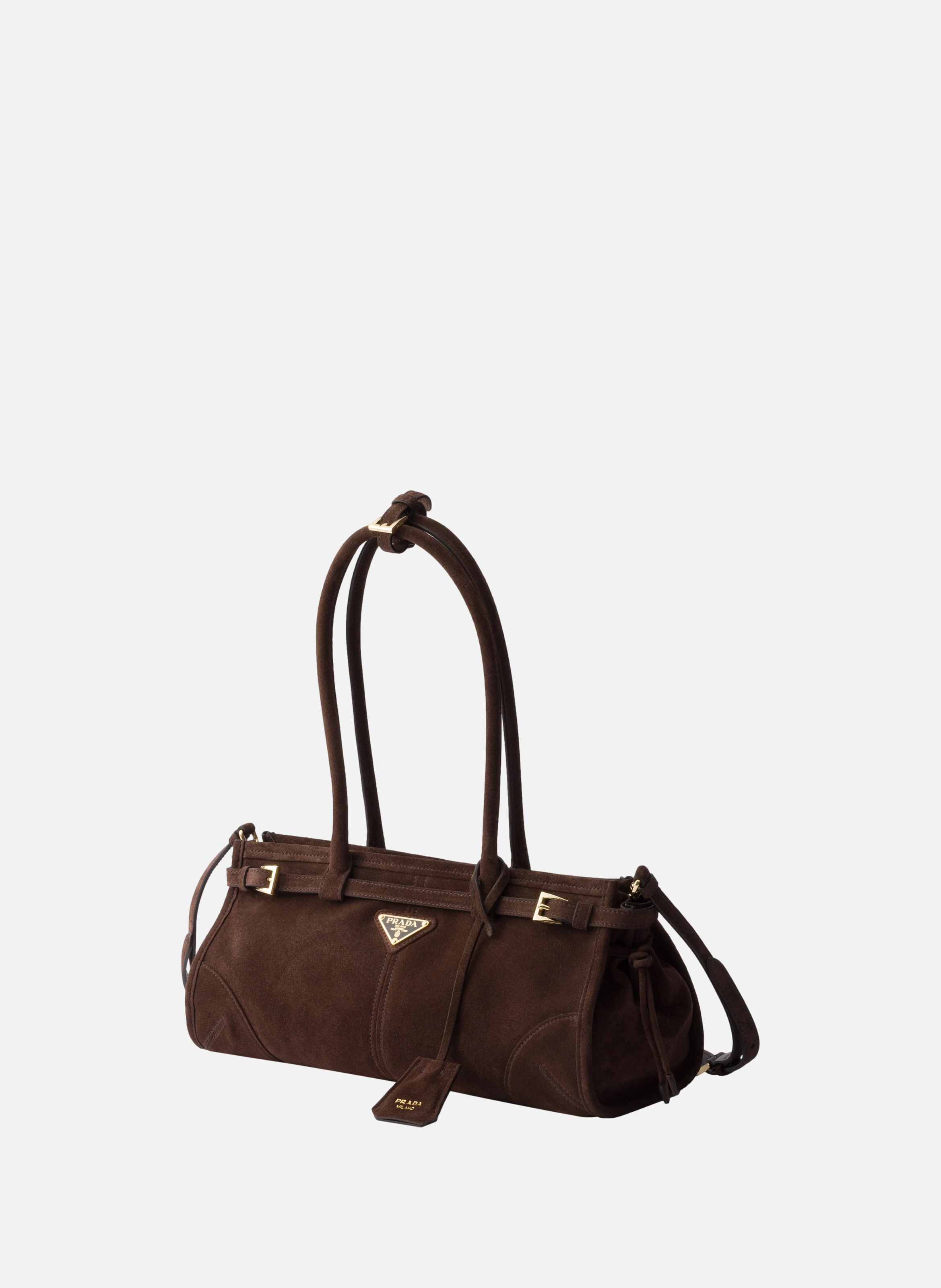 Sac prada bonnie moyen en veau velours PRADA Marron