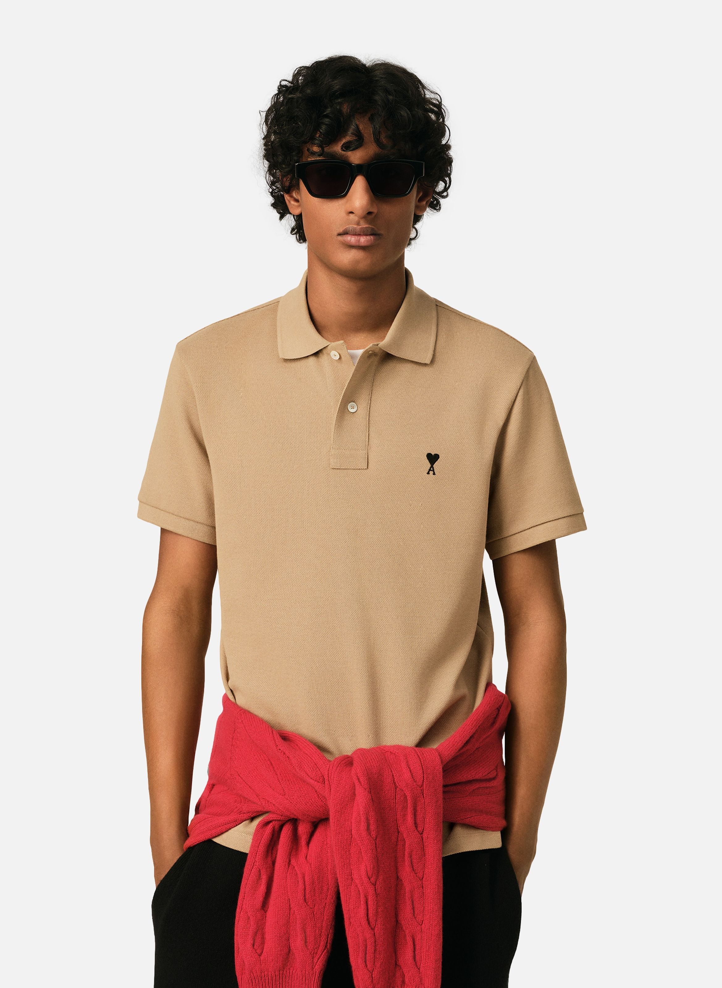 Polo ami de coeur en coton AMI PARIS Beige