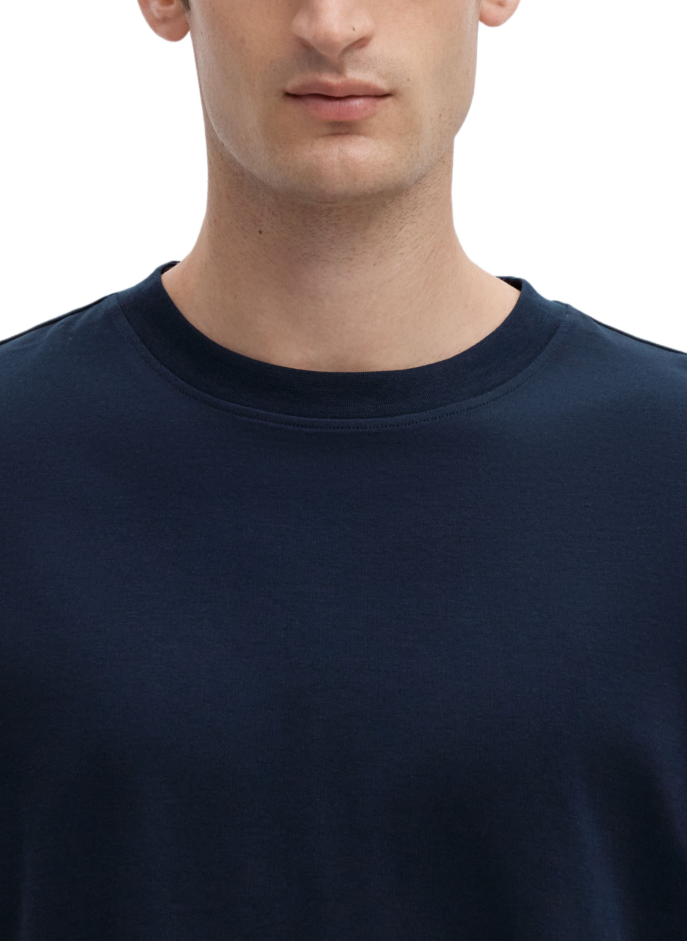 Gerader Baumwoll-T-Shirt SELECTED Blau