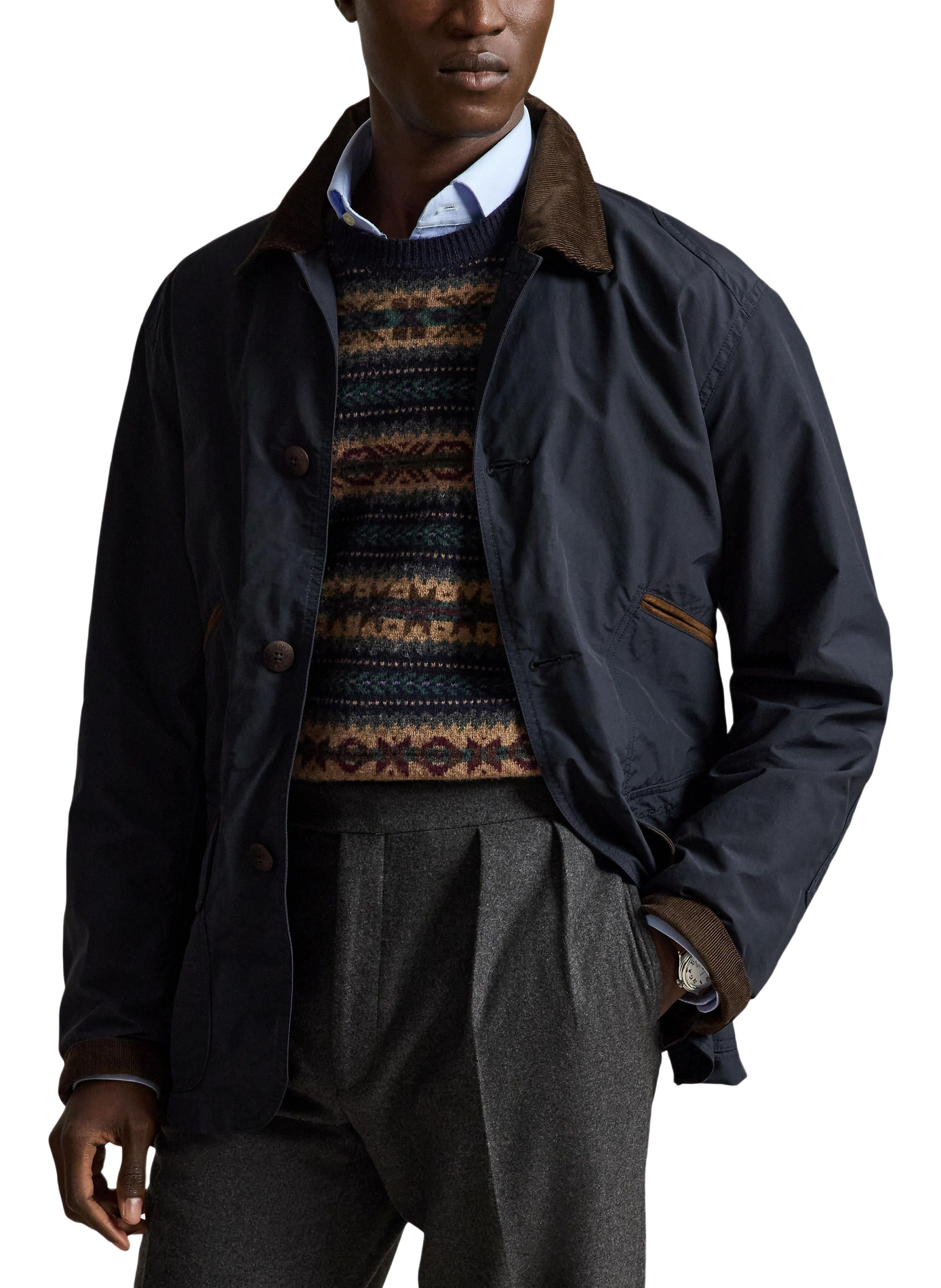 Blouson droit col classique en coton mélangé POLO RALPH LAUREN Bleu