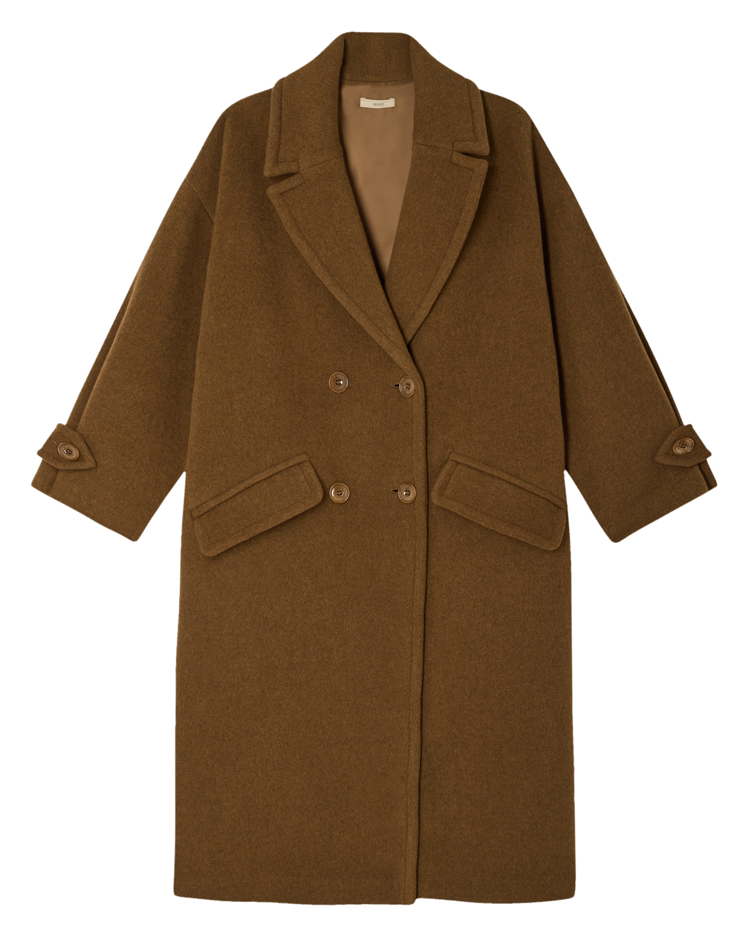 Manteau droit col tailleur en laine mélangée mia SESSUN Marron