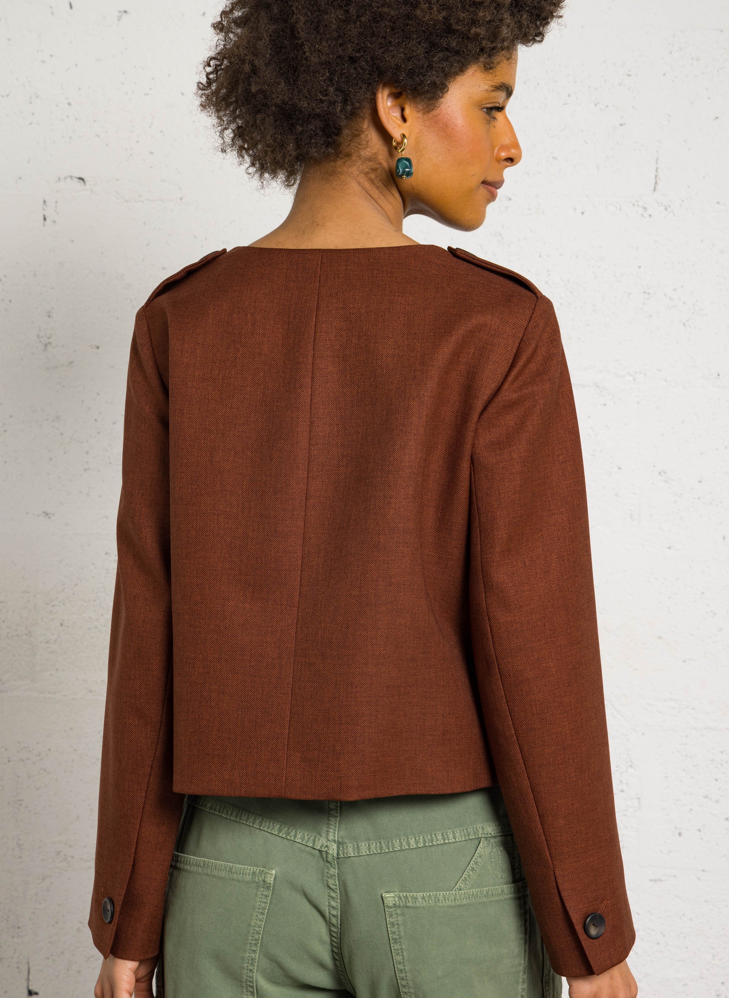 Veste droite col rond virgile MAISON 123 Marron