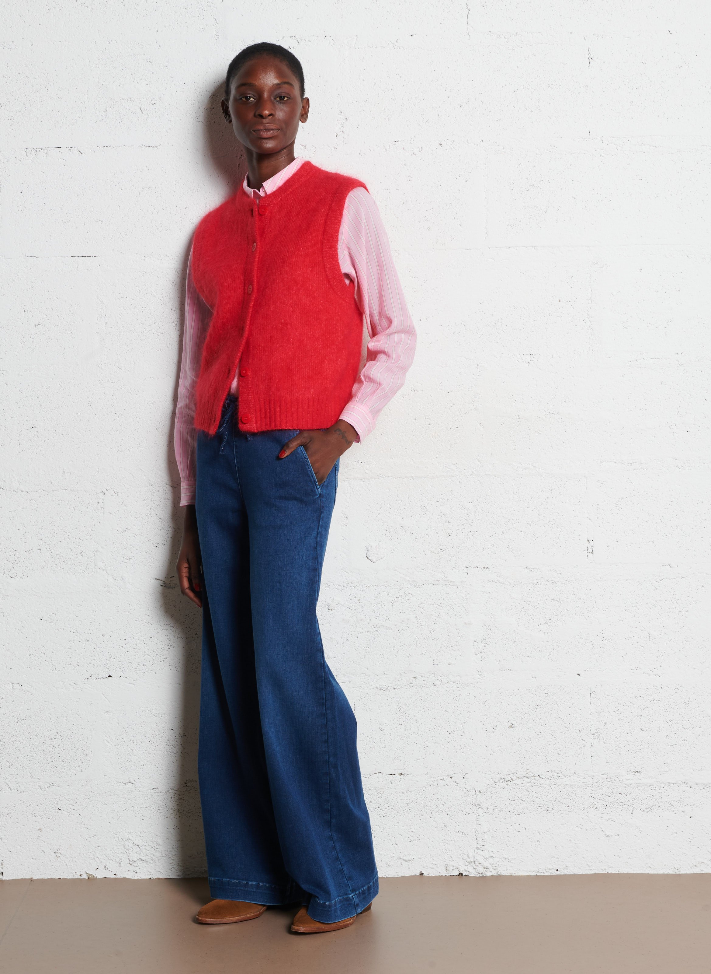 Gilet droit en mohair mélangé loulou MAISON 123 Rouge