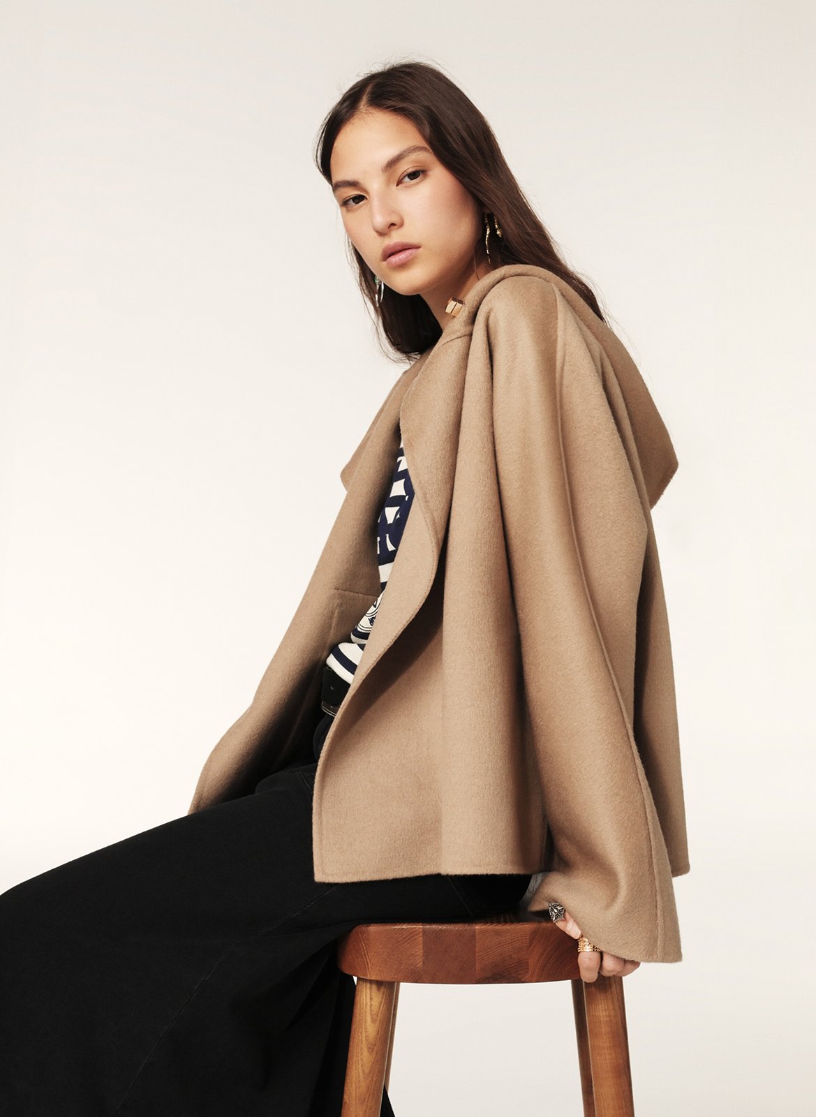 Manteau ample col montant en laine mélangée kove BA&SH Marron