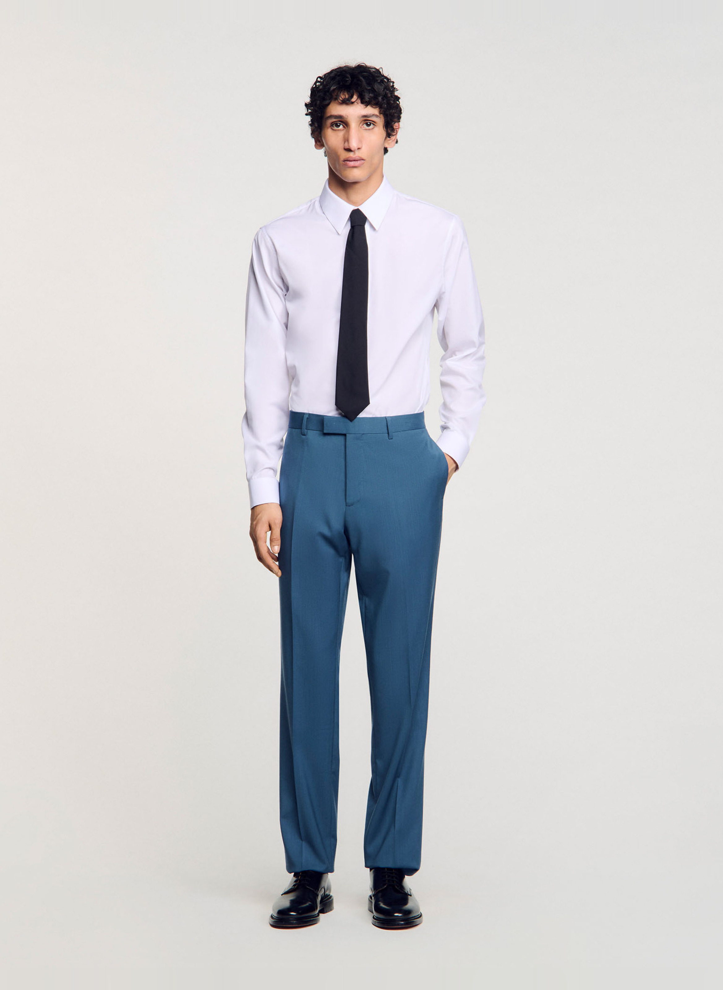 Pantalon droit en laine SANDRO Bleu