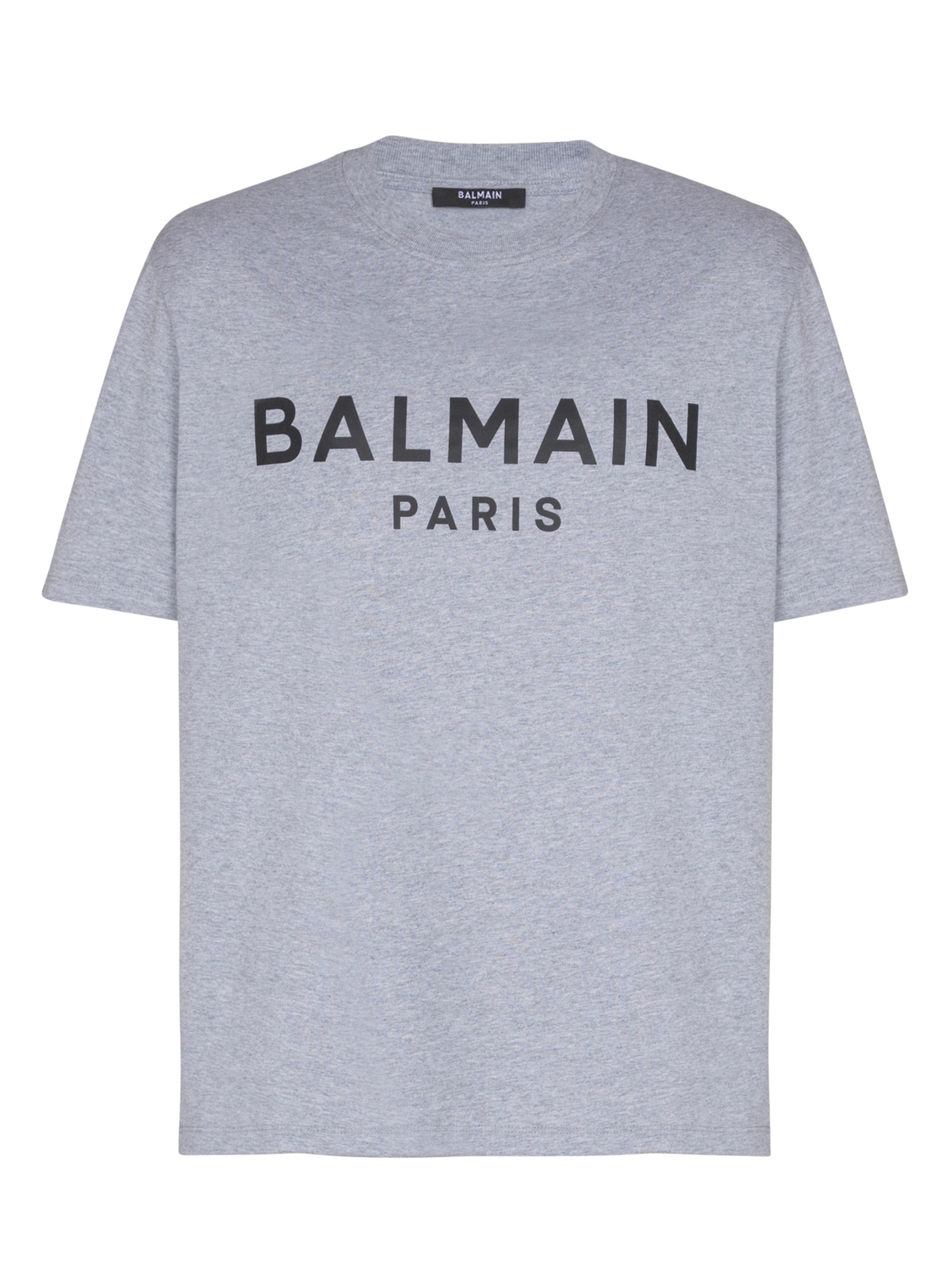T-shirt en coton à imprimé BALMAIN Gris