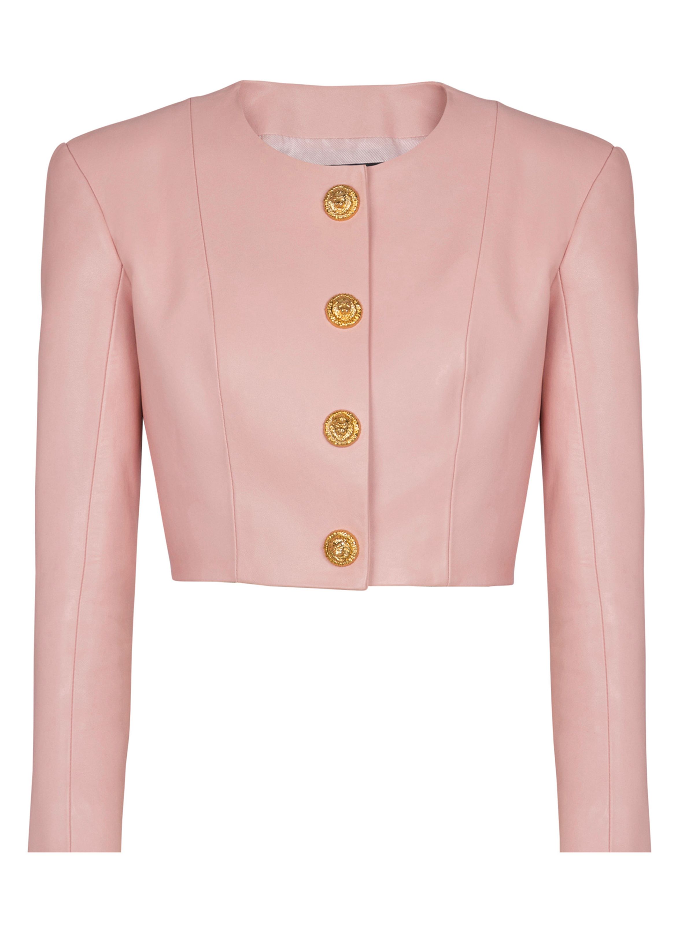 Veste courte en cuir d’agneau BALMAIN Rose