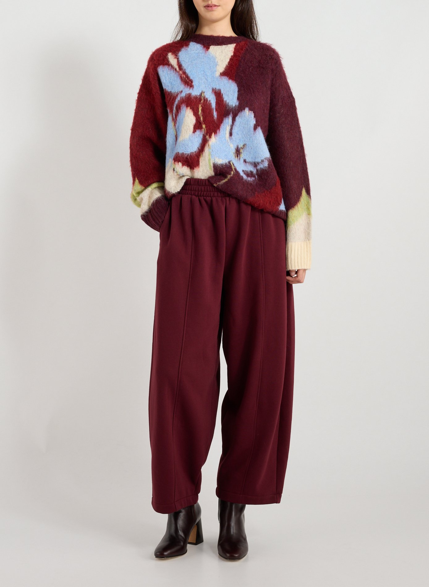 Pull ample fleuri à col rond TOPSHOP Rouge