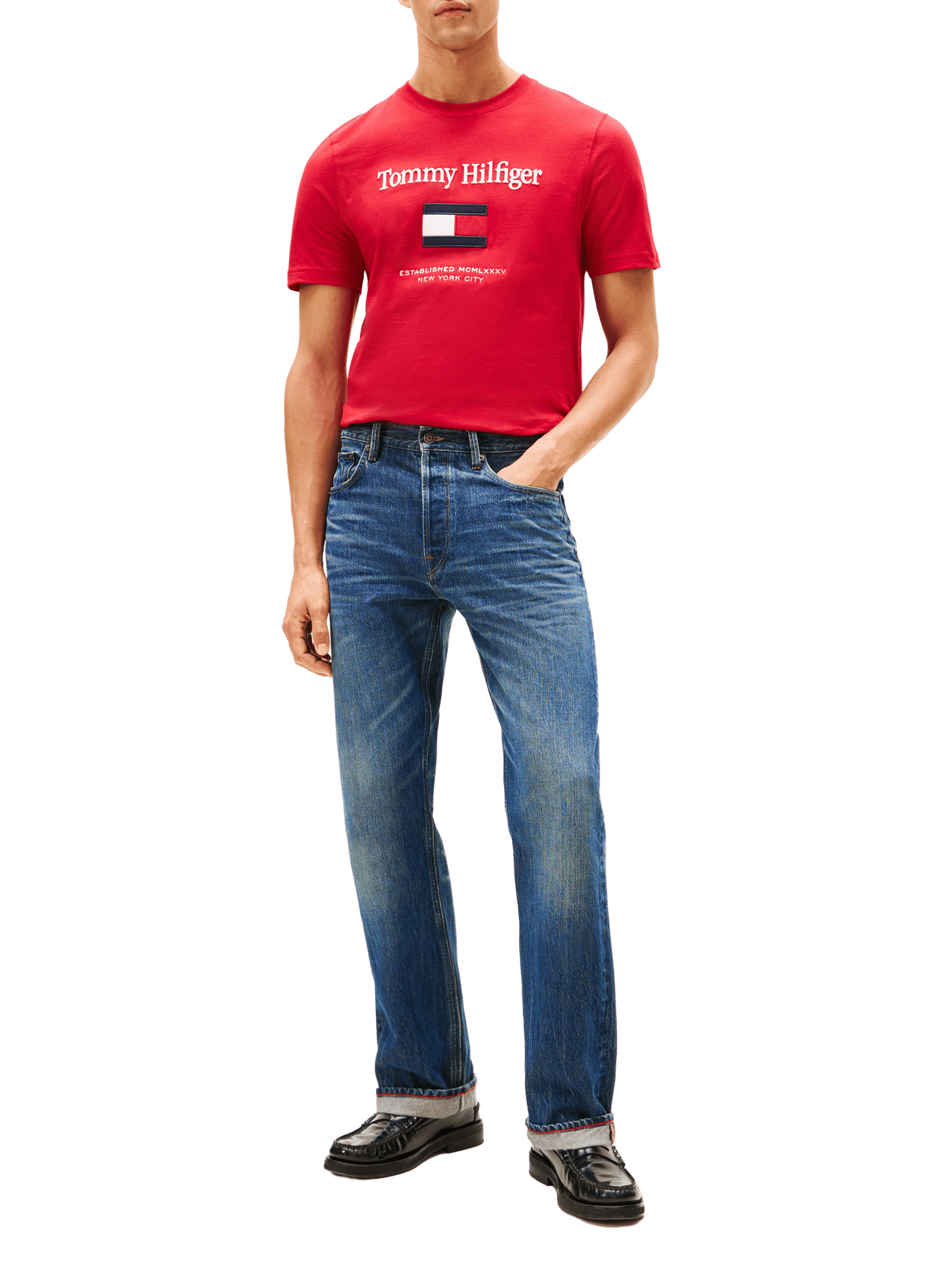 T-shirt manches courtes avec logo brodé TOMMY HILFIGER Rouge