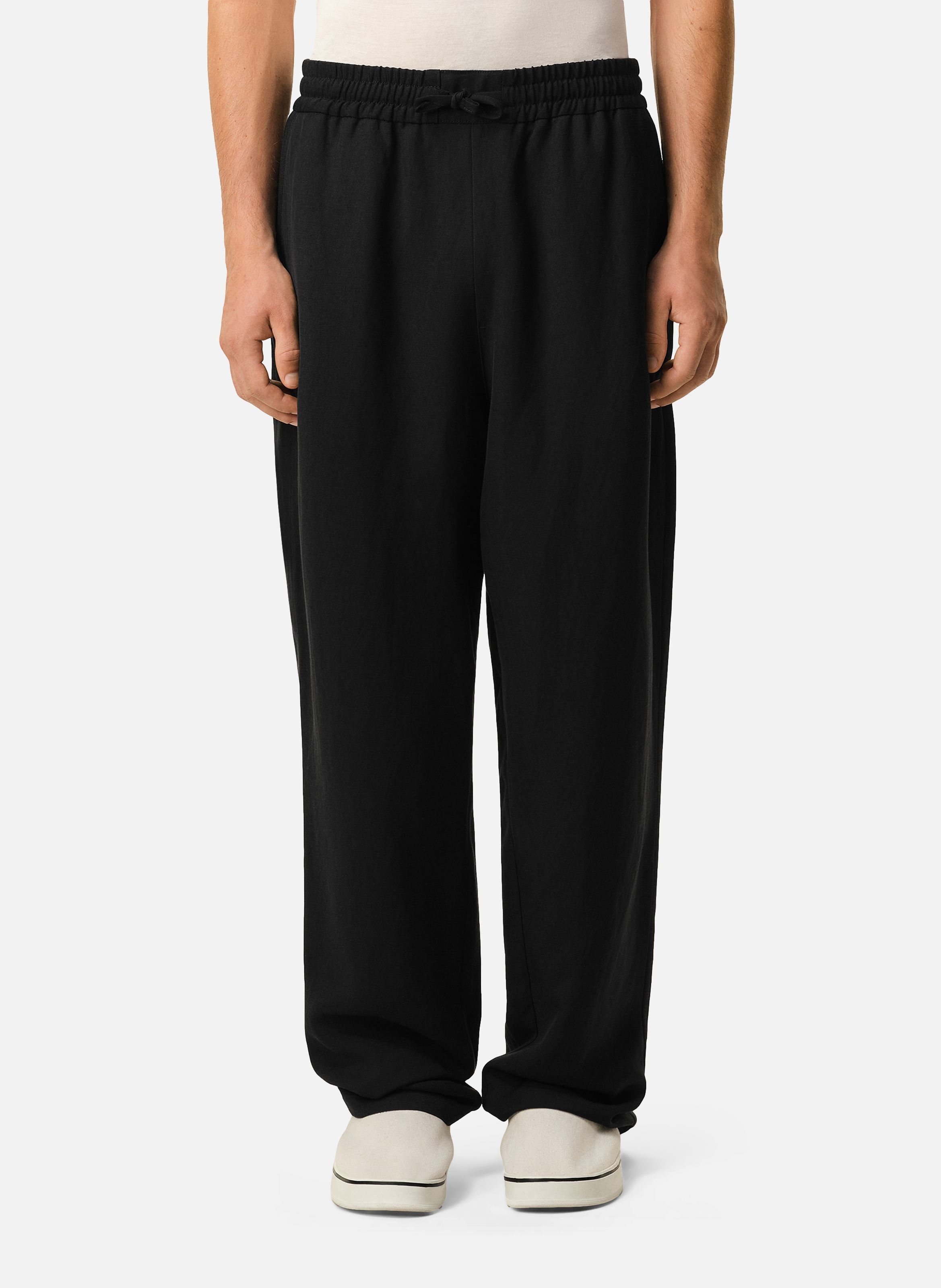 Pantalon taille elastiquée en lin mélangé AMI PARIS Noir