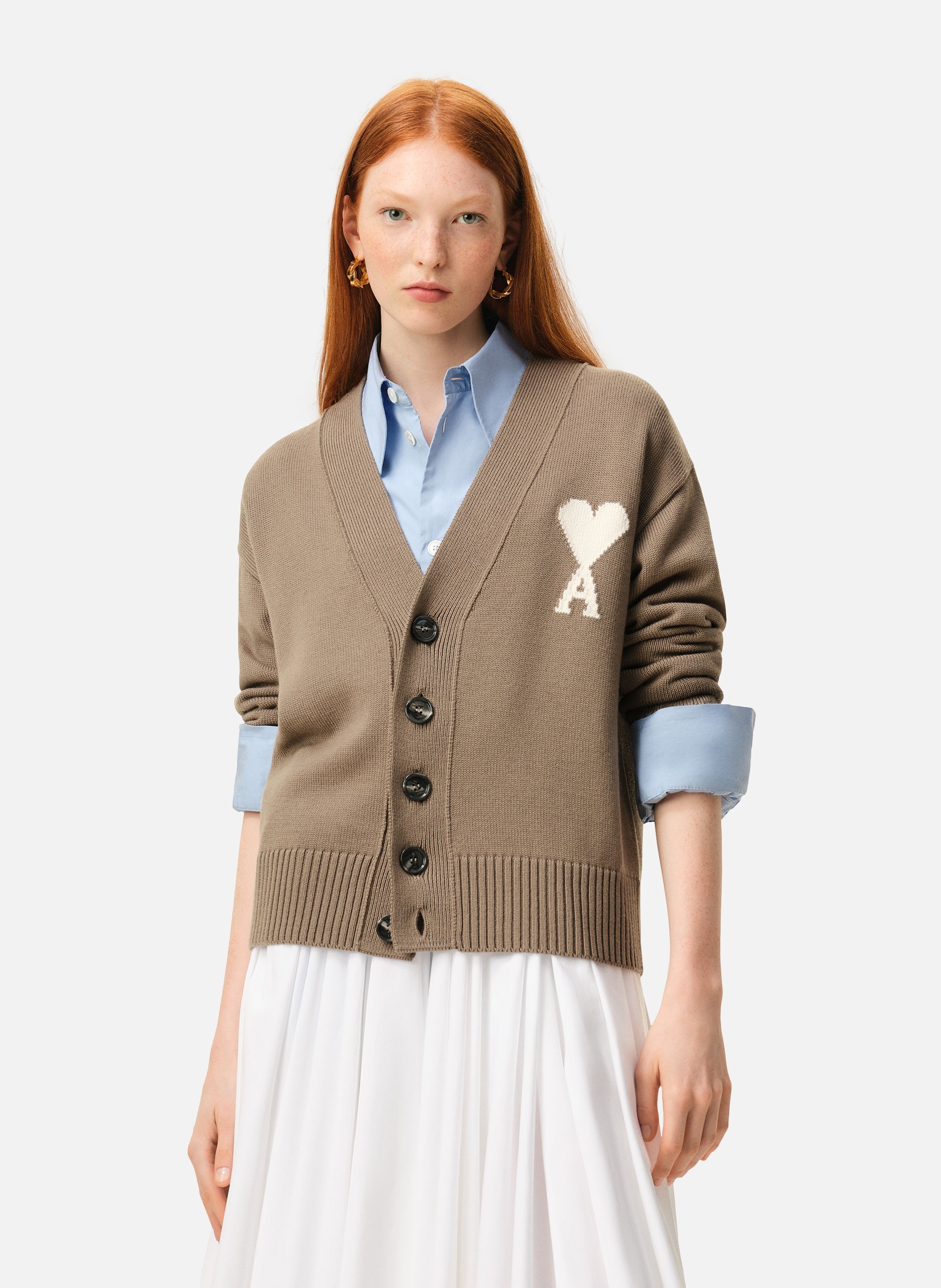 Cardigan ami de coeur en laine unisexe AMI PARIS Beige