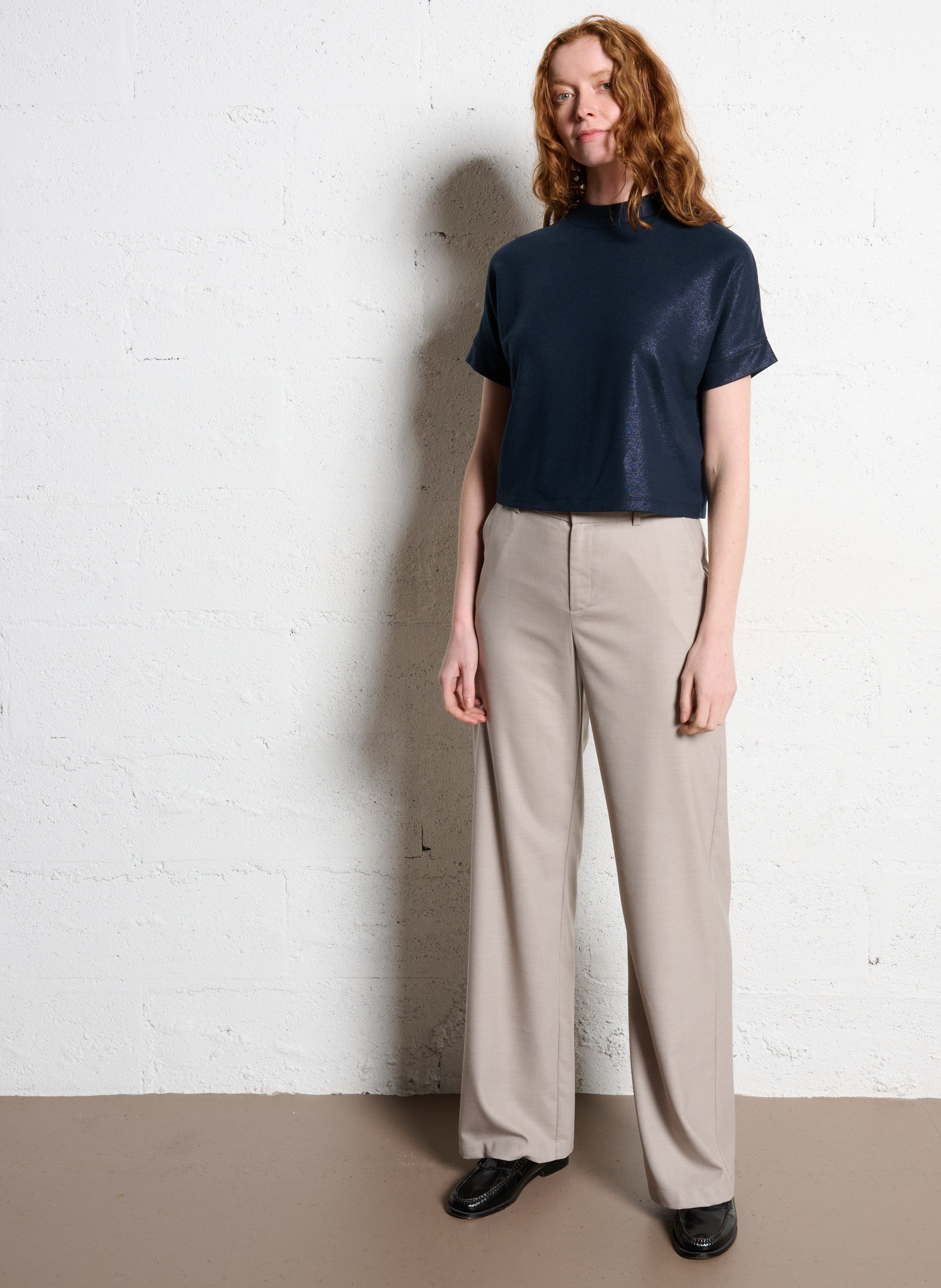 Top oversize col montant en maille IKKS Bleu