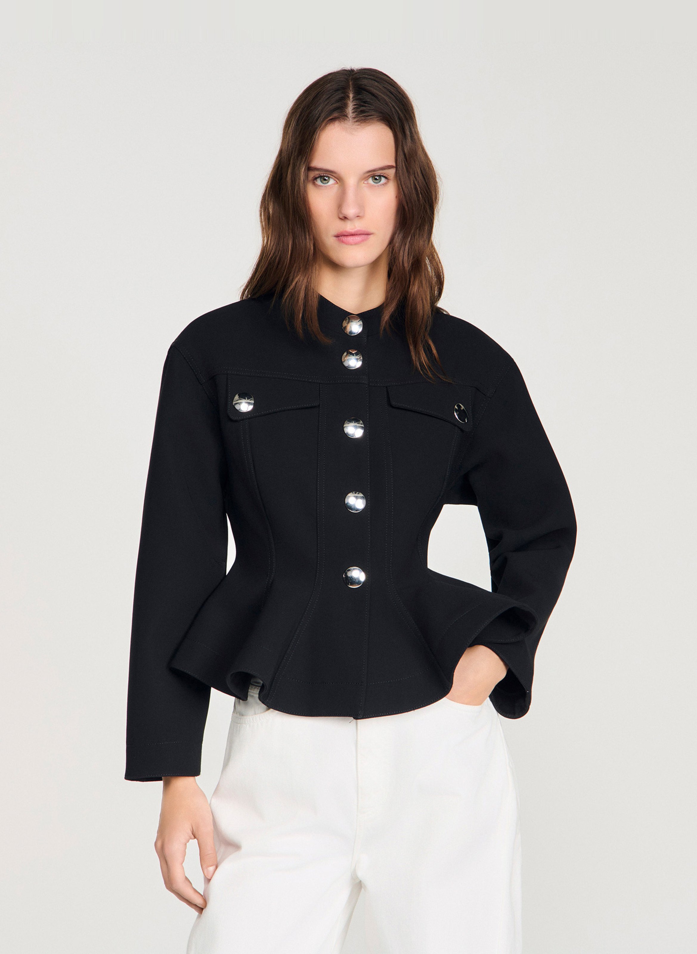 Veste courte boutonnée à volants SANDRO Noir