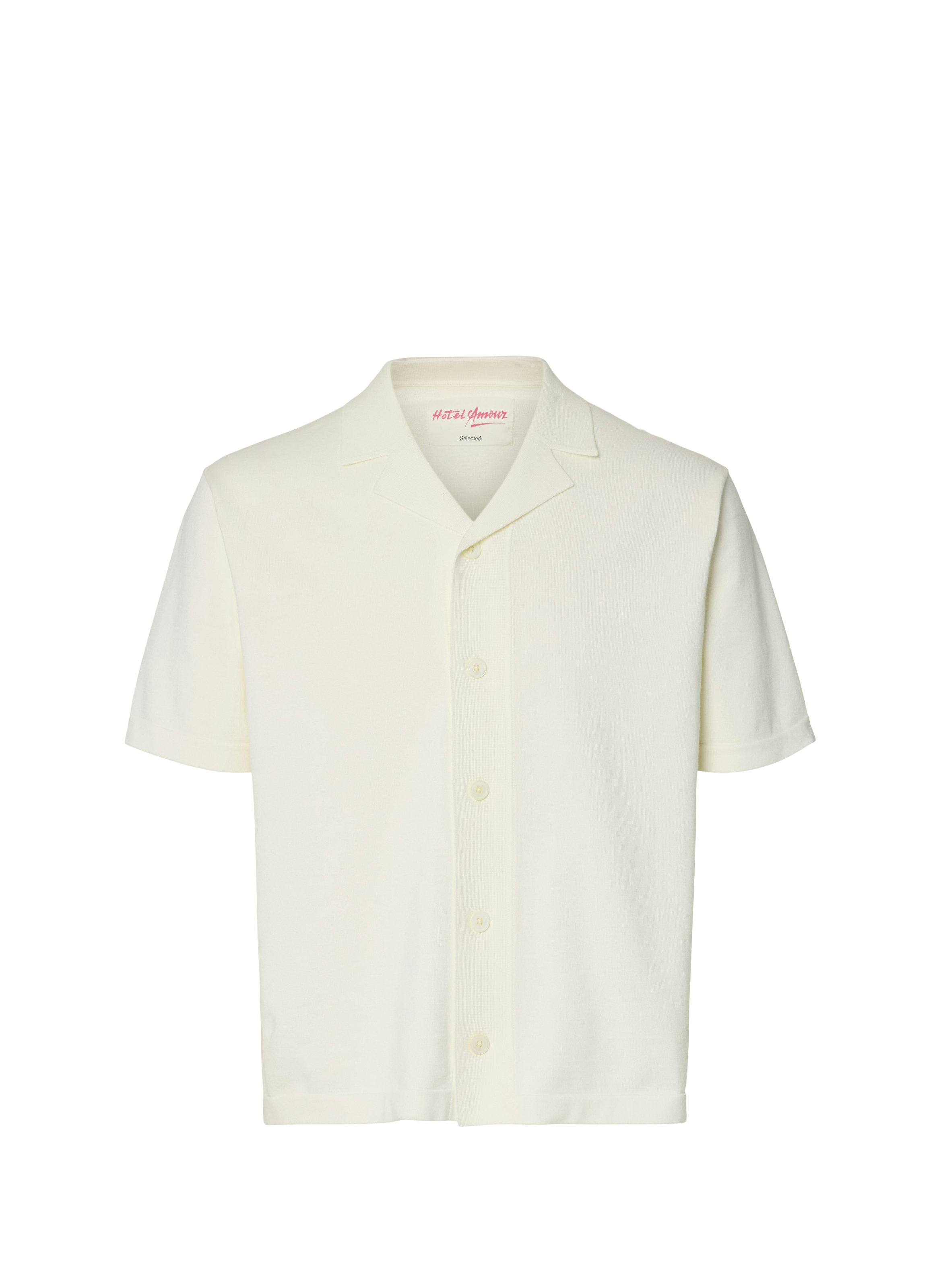 Short-sleeved embroidered cotton shirt SELECTED Beige