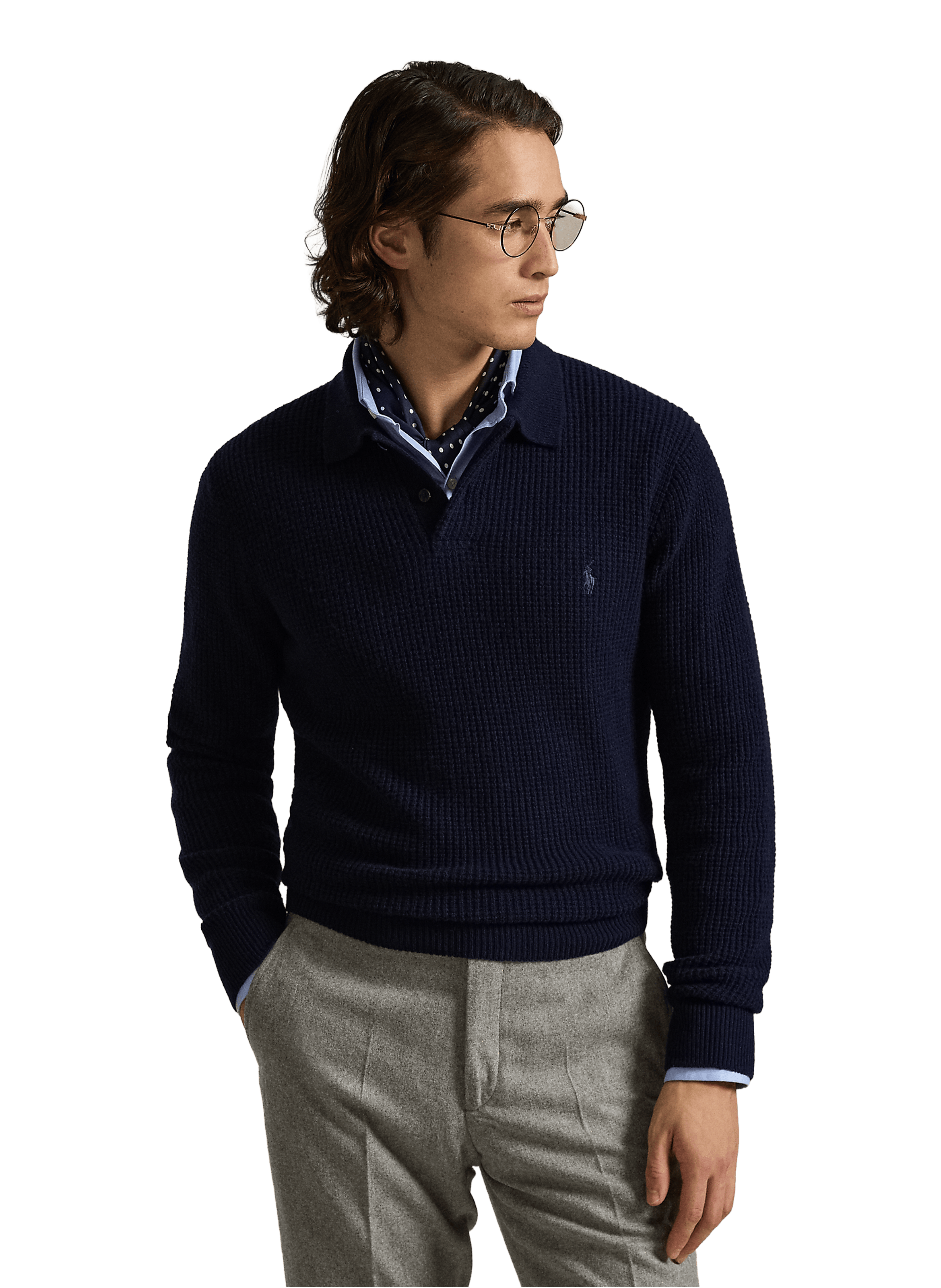Ribbed wool and cotton polo neck sweater POLO RALPH LAUREN Blue